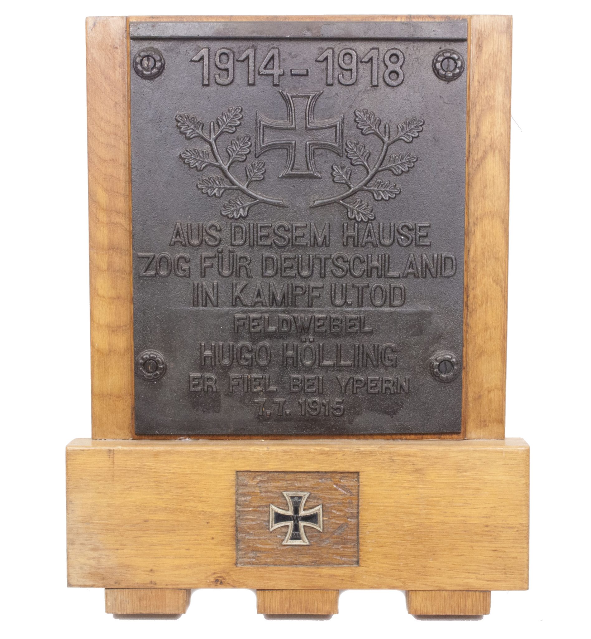 WWI large commemorative plate Feldwebel Hugo Hölling 8RJR 213 gefallen bei Ypern 7.7.1915