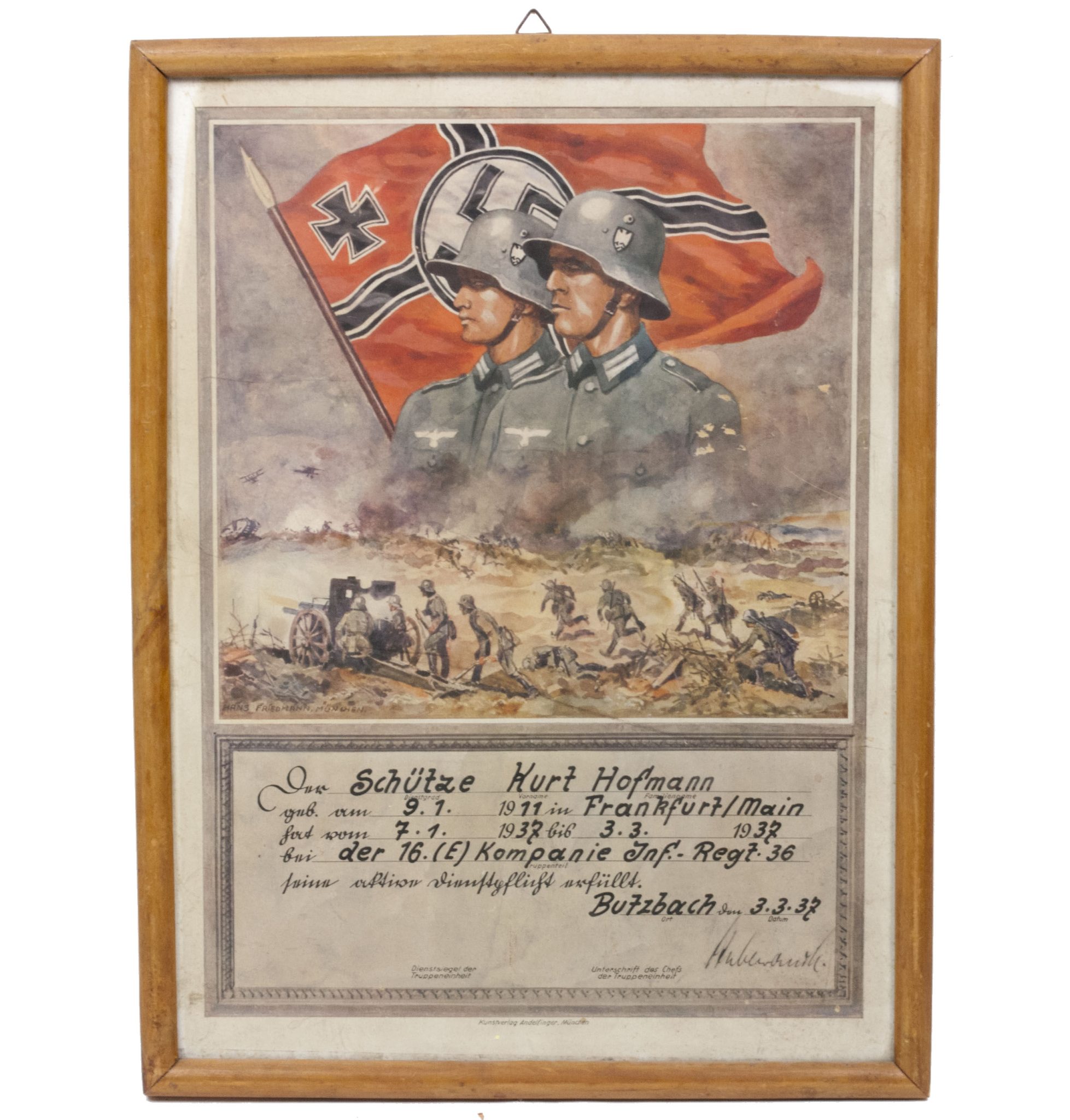 Wehrmacht (Heer) framed luxuary Infantery citation (40x30 cm) (1938)