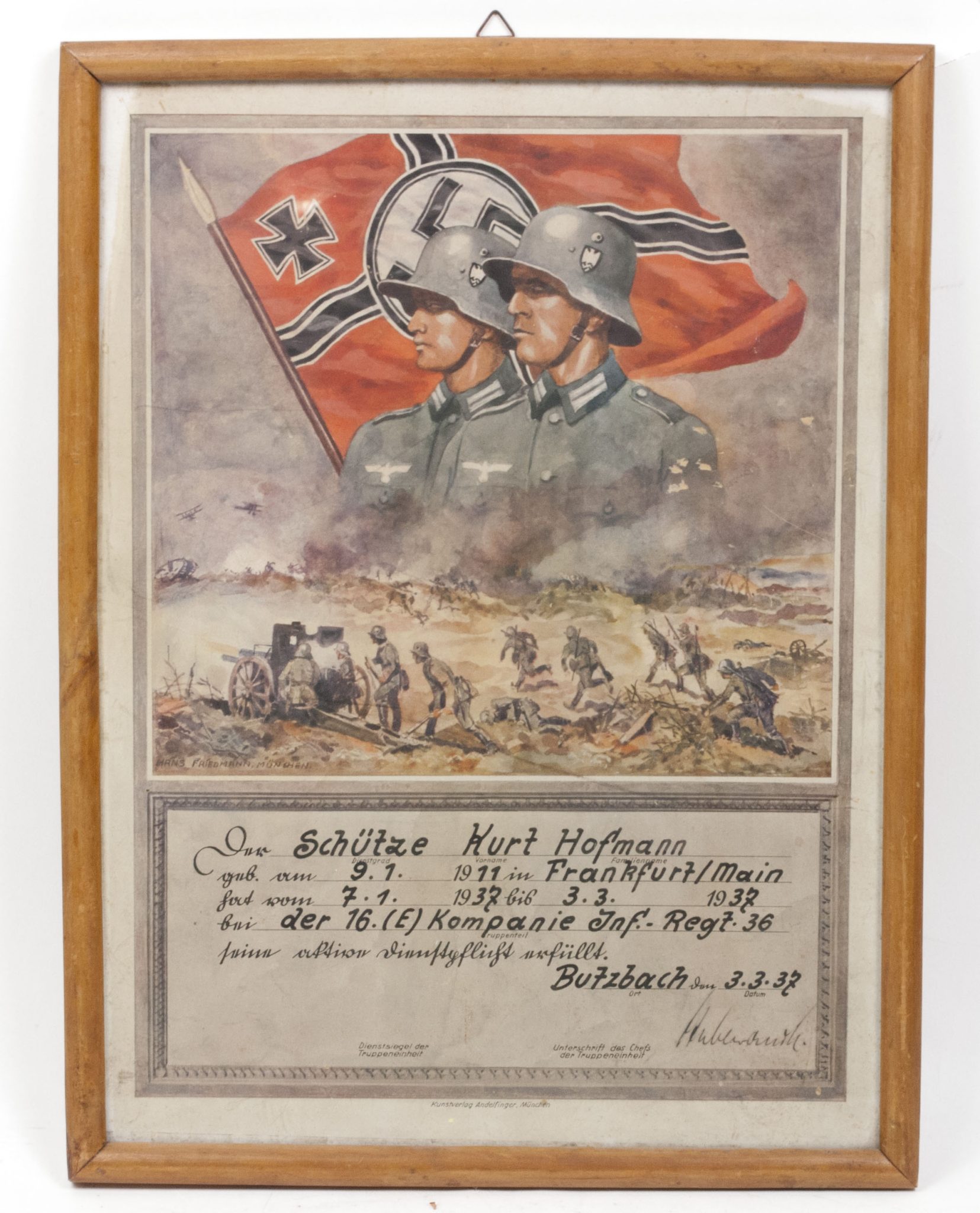 Wehrmacht (Heer) framed luxuary Infantery citation (40x30 cm) (1938)