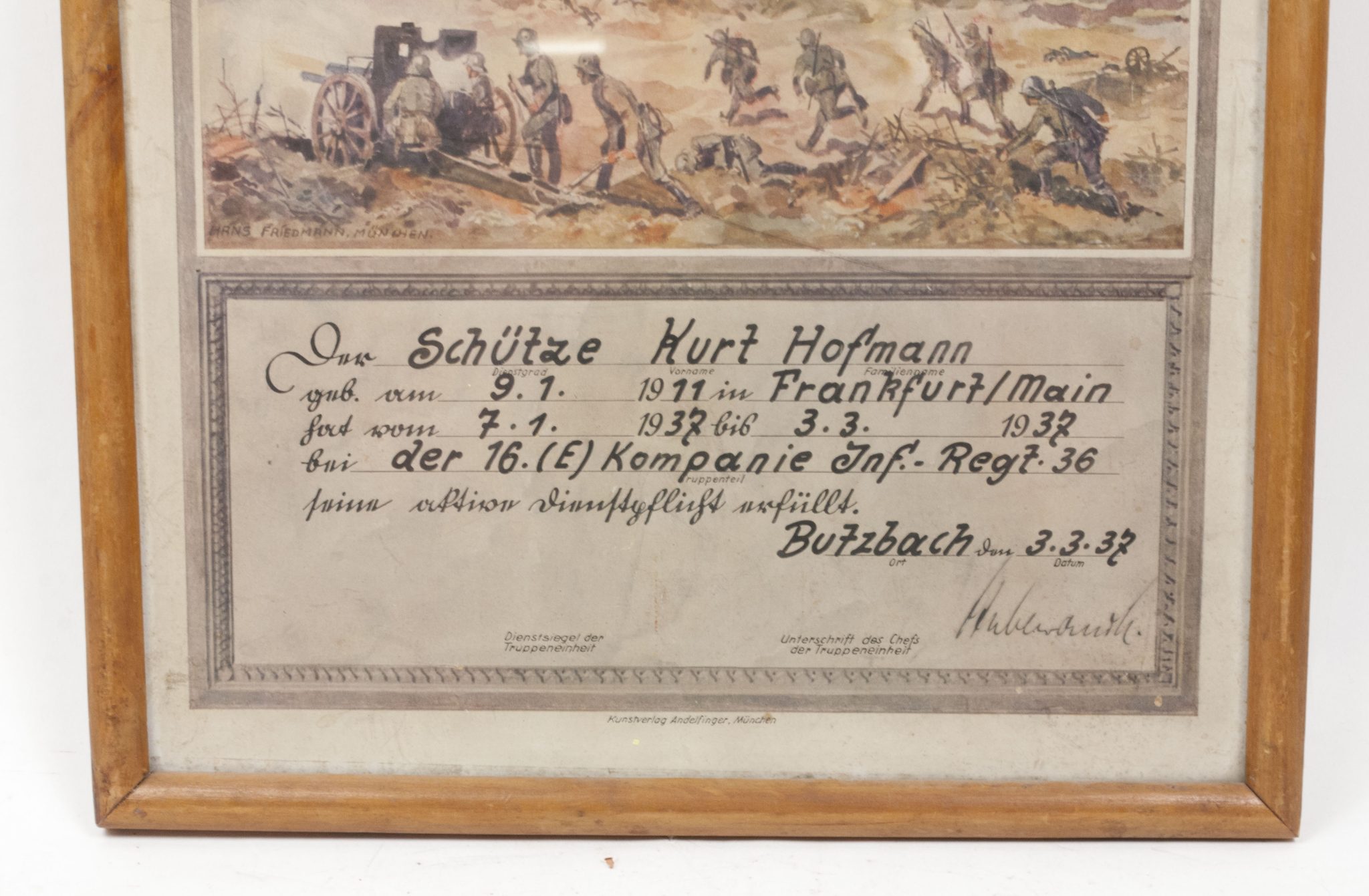 Wehrmacht (Heer) framed luxuary Infantery citation (40x30 cm) (1938)