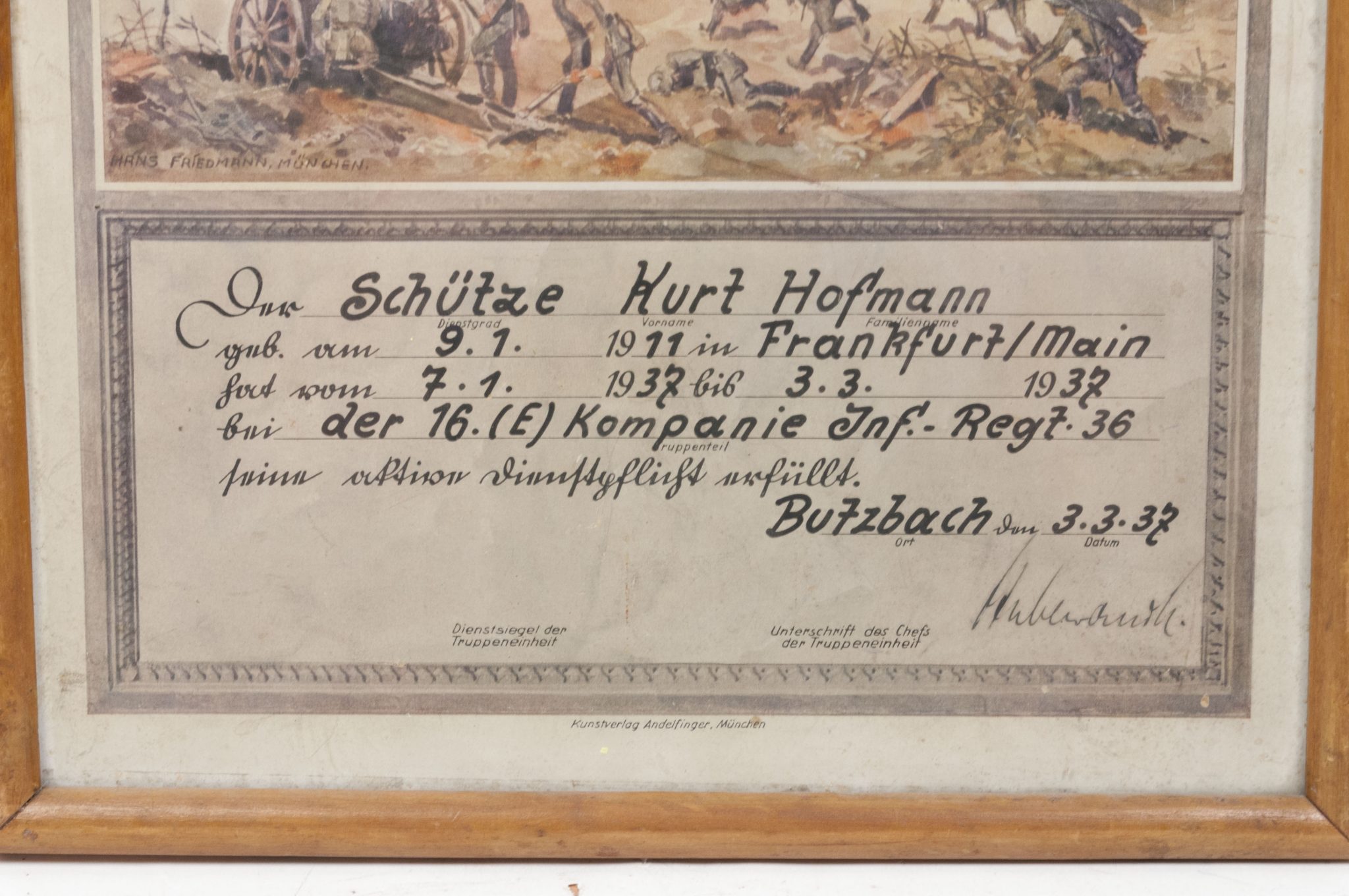 Wehrmacht (Heer) framed luxuary Infantery citation (40x30 cm) (1938)