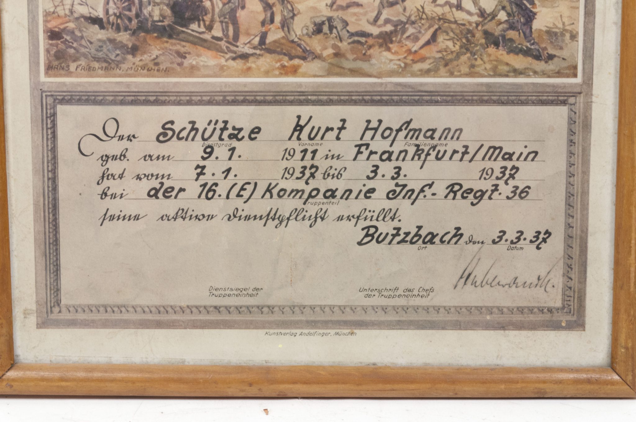 Wehrmacht (Heer) framed luxuary Infantery citation (40x30 cm) (1938)