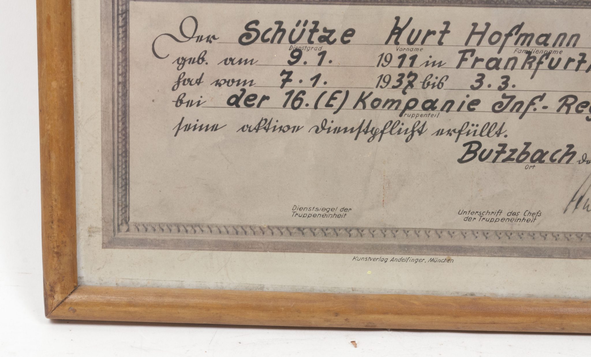 Wehrmacht (Heer) framed luxuary Infantery citation (40x30 cm) (1938)