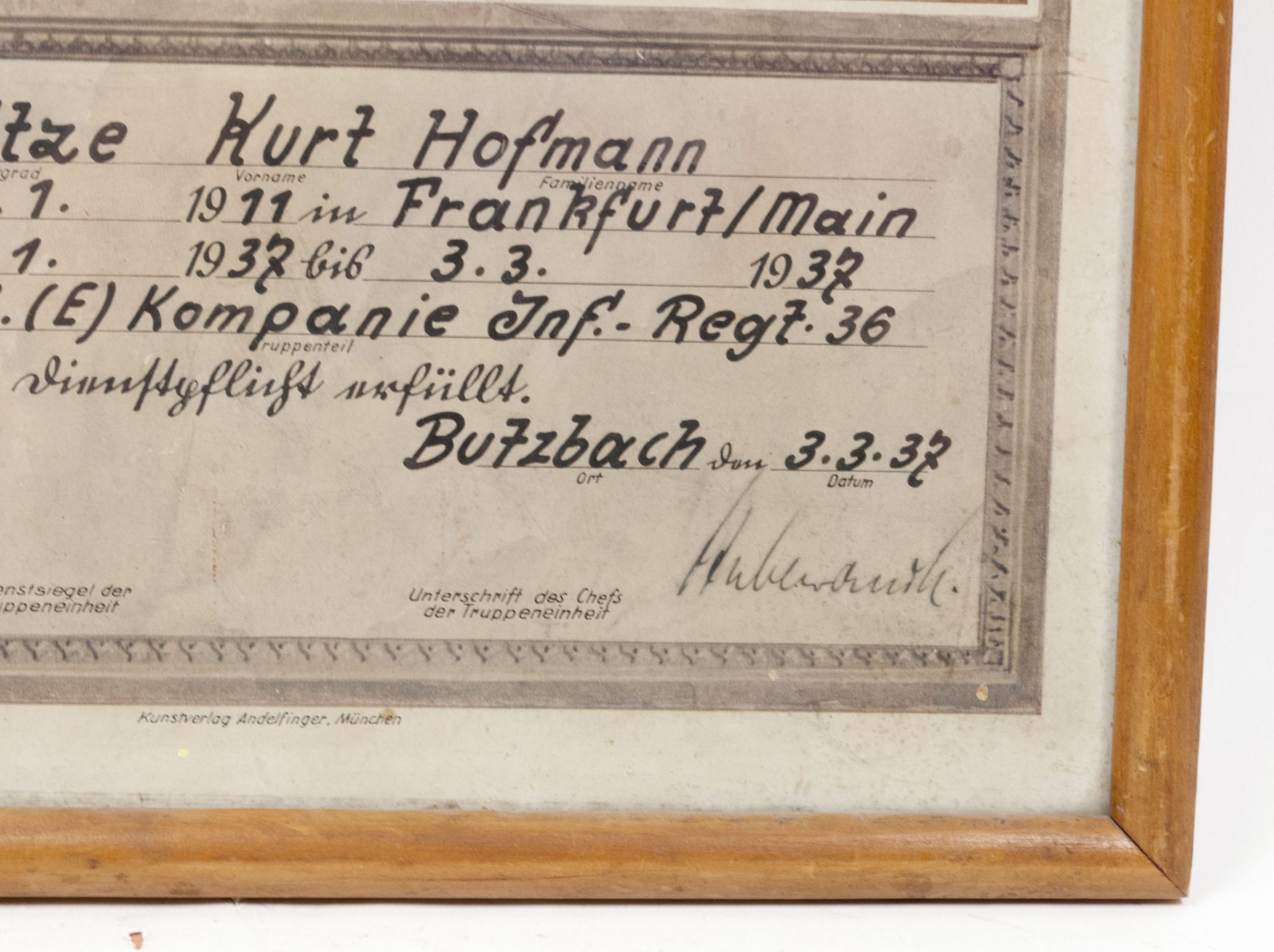 Wehrmacht (Heer) framed luxuary Infantery citation (40x30 cm) (1938)