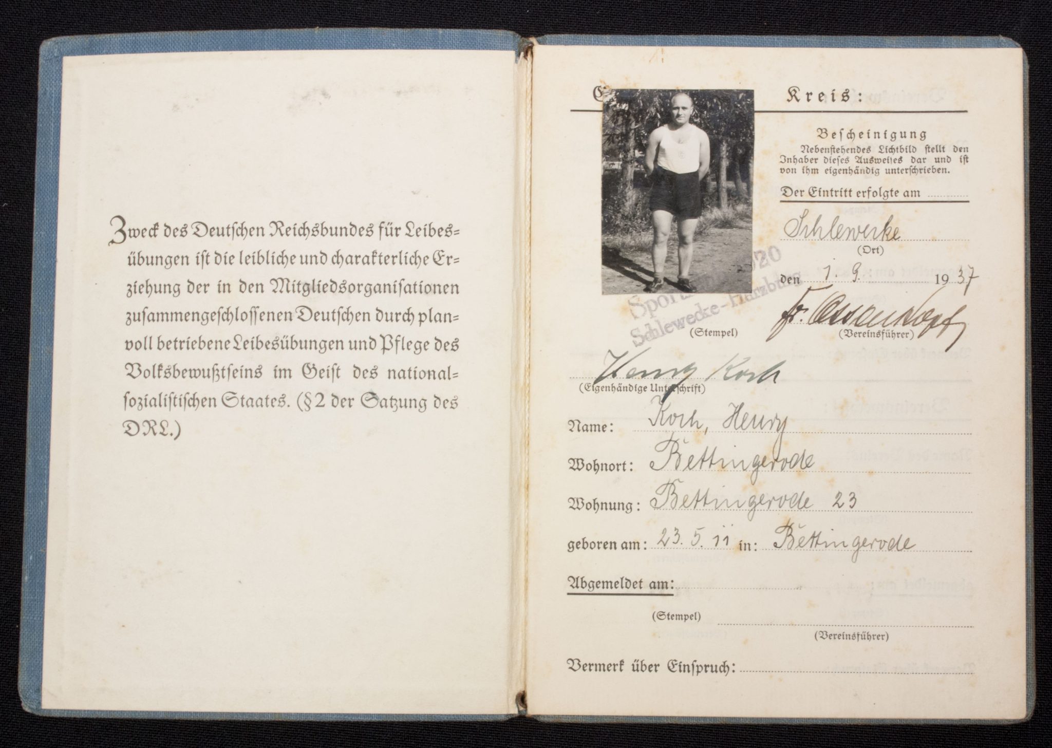 Deutscher Reichsbund für Leibesübungen memberpass (2) Deutscher Reichsbund für Leibesübungen memberpass