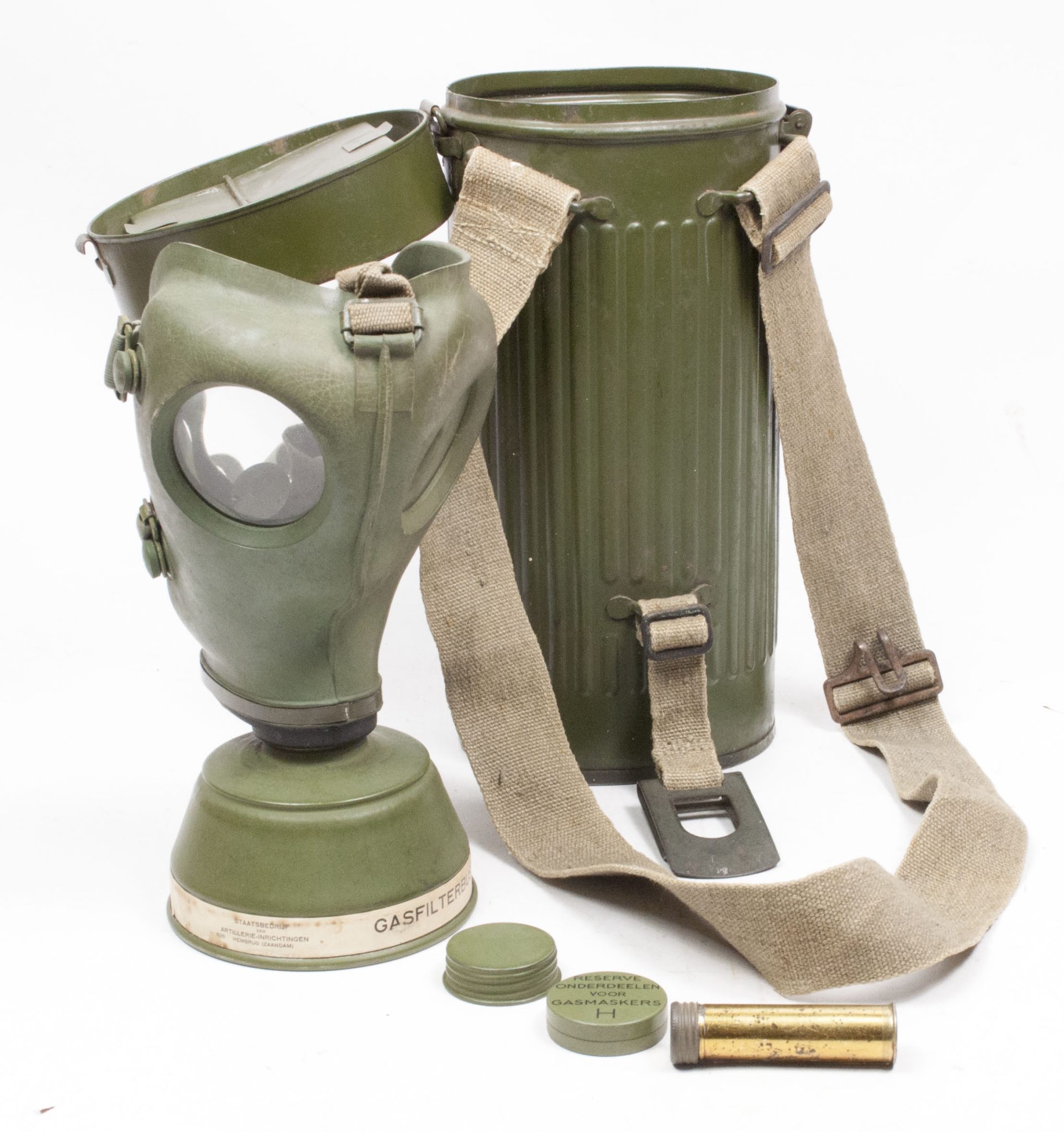 Dutch Army gasmask model H with canister and all extra parts (1940) - RARE - Image 32