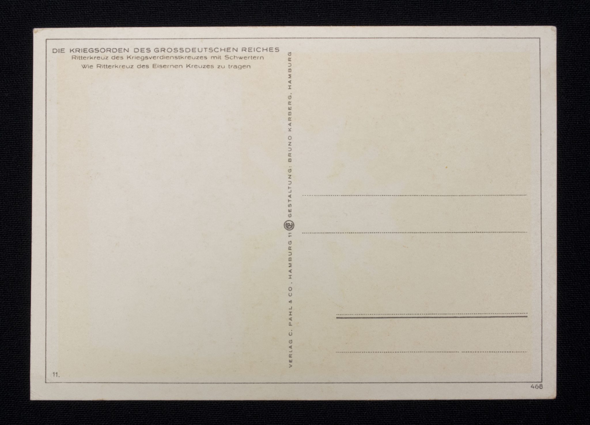 (Postcard) Ritterkreuz des Kriegsverdienstkreuzes mit Schwertern