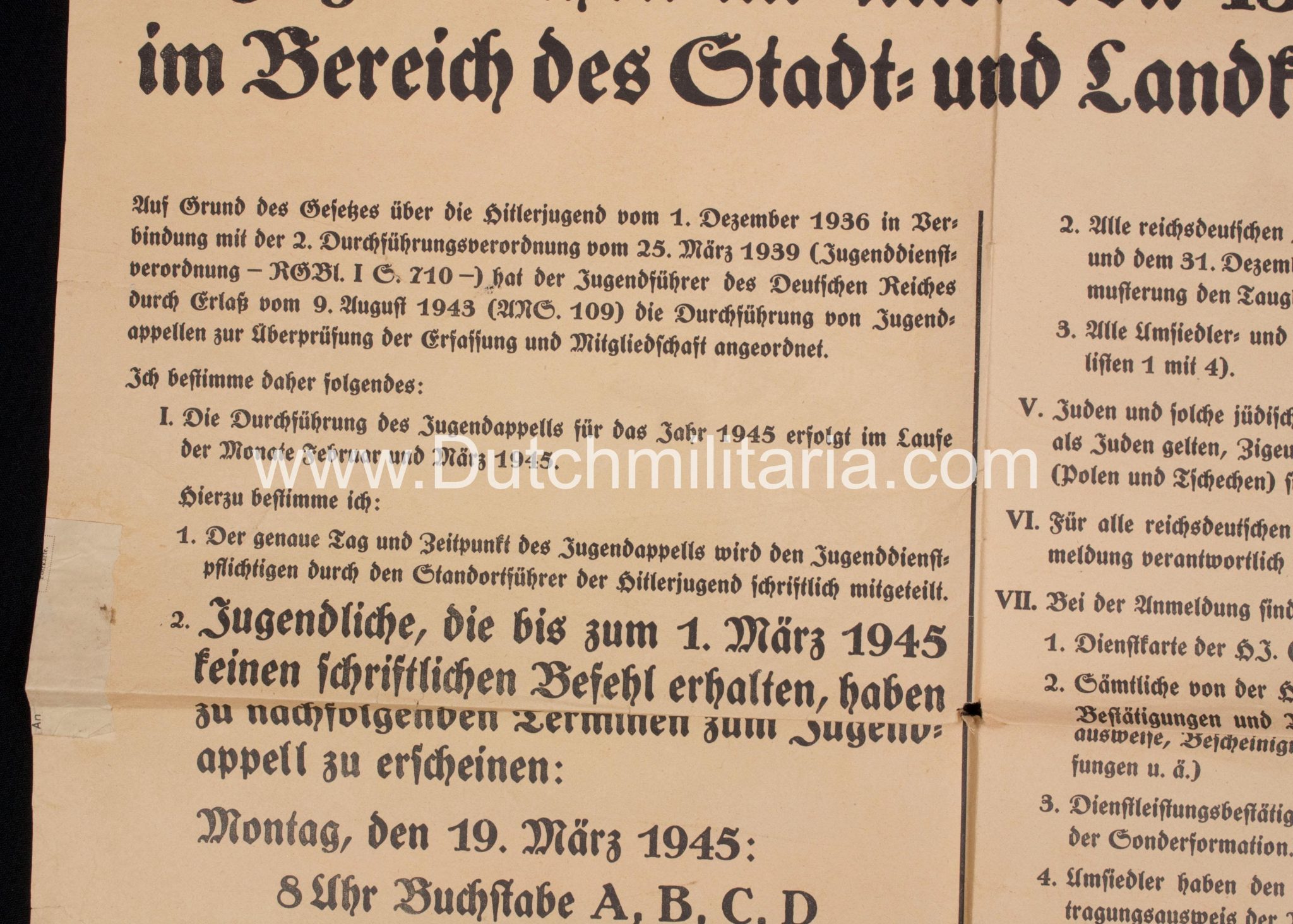 (Poster) Hitlerjugend (HJ) Jugend-Appell der Hitlerjugend 1945 - RARE