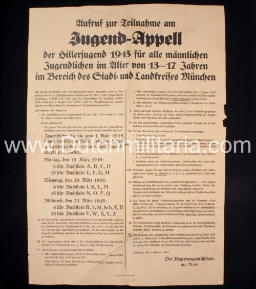 (Poster) Hitlerjugend (HJ) Jugend-Appell der Hitlerjugend 1945 - RARE