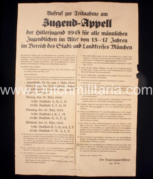 (Poster) Hitlerjugend (HJ) Jugend-Appell der Hitlerjugend 1945 - RARE