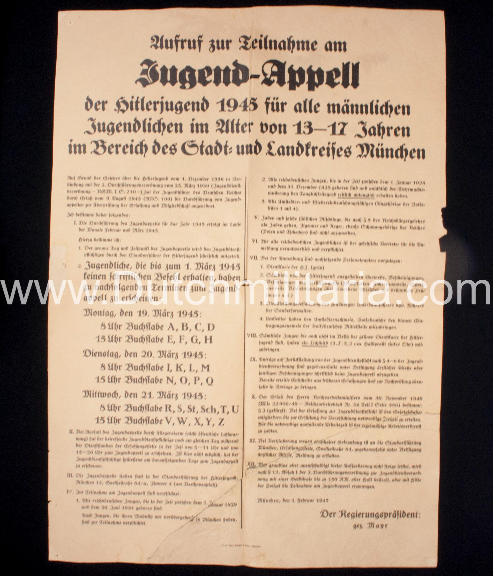 (Poster) Hitlerjugend (HJ) Jugend-Appell der Hitlerjugend 1945 – RARE (3) (Poster) Hitlerjugend (HJ) Jugend-Appell der Hitlerjugend 1945 - RARE