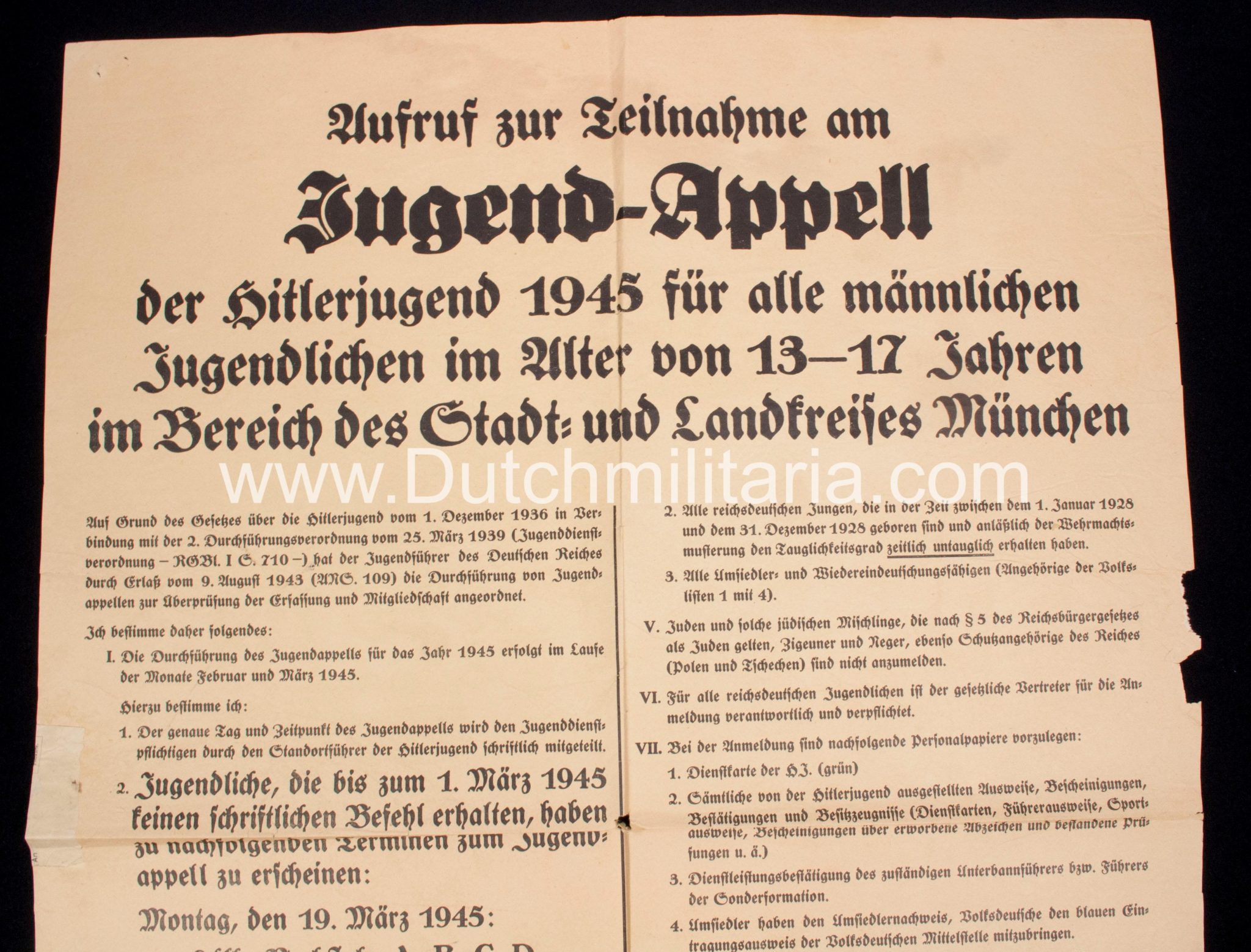 (Poster) Hitlerjugend (HJ) Jugend-Appell der Hitlerjugend 1945 - RARE