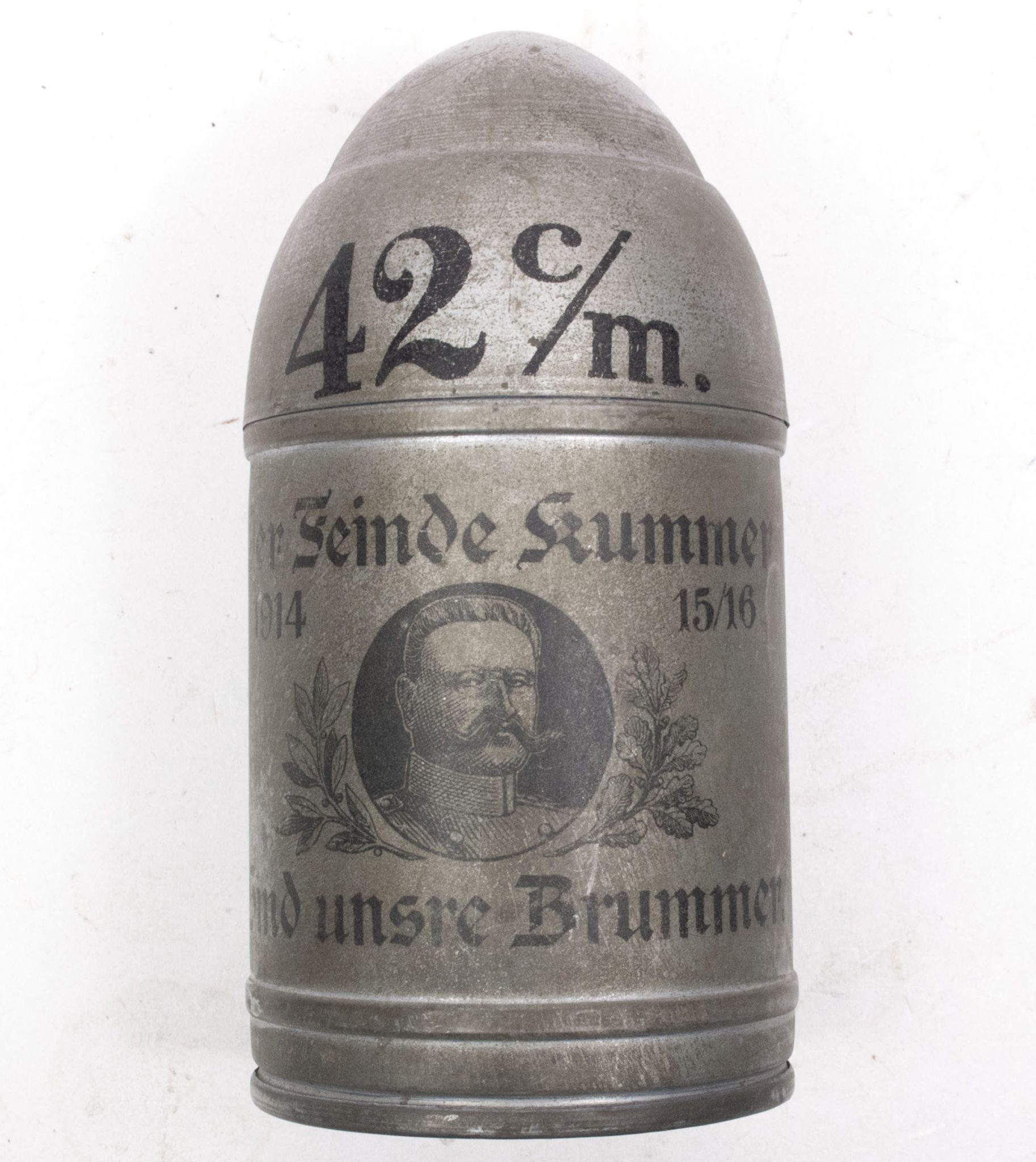 WWI German piggybank Dicke Bertha 42 CM - Der Feinde Kummer sind unsre Brummer - with key - RARE