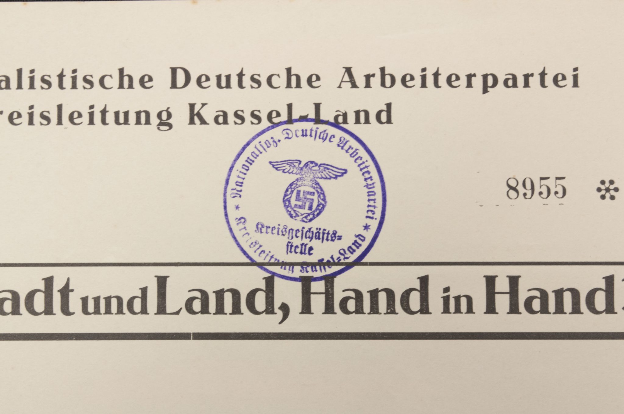 (Document) Nationalsozielistische Deutsche Arbeiterpartei (NSDAP) Kreisleitung Kassel-Land - Stadt und Land, Hand in Hand (1935)