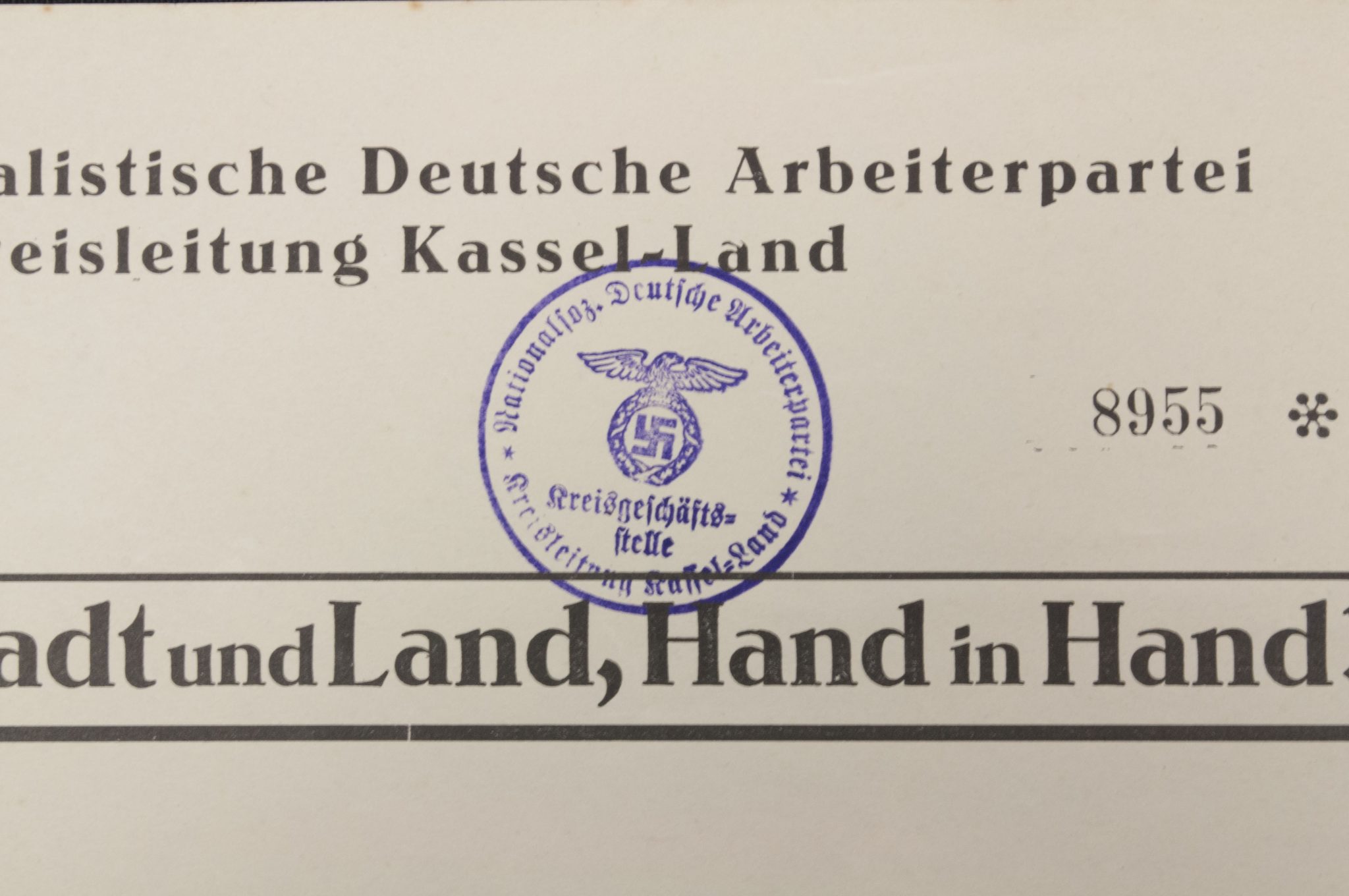 (Document) Nationalsozielistische Deutsche Arbeiterpartei (NSDAP) Kreisleitung Kassel-Land - Stadt und Land, Hand in Hand (1935)