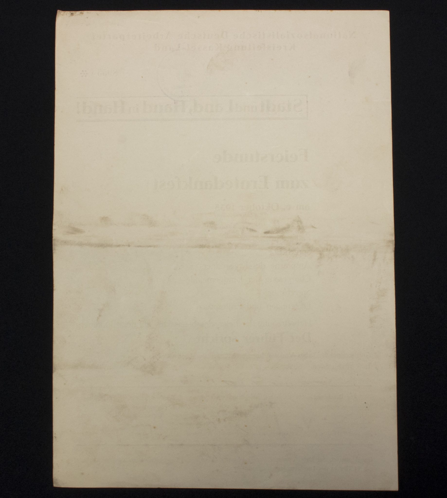 (Document) Nationalsozielistische Deutsche Arbeiterpartei (NSDAP) Kreisleitung Kassel-Land - Stadt und Land, Hand in Hand (1935)