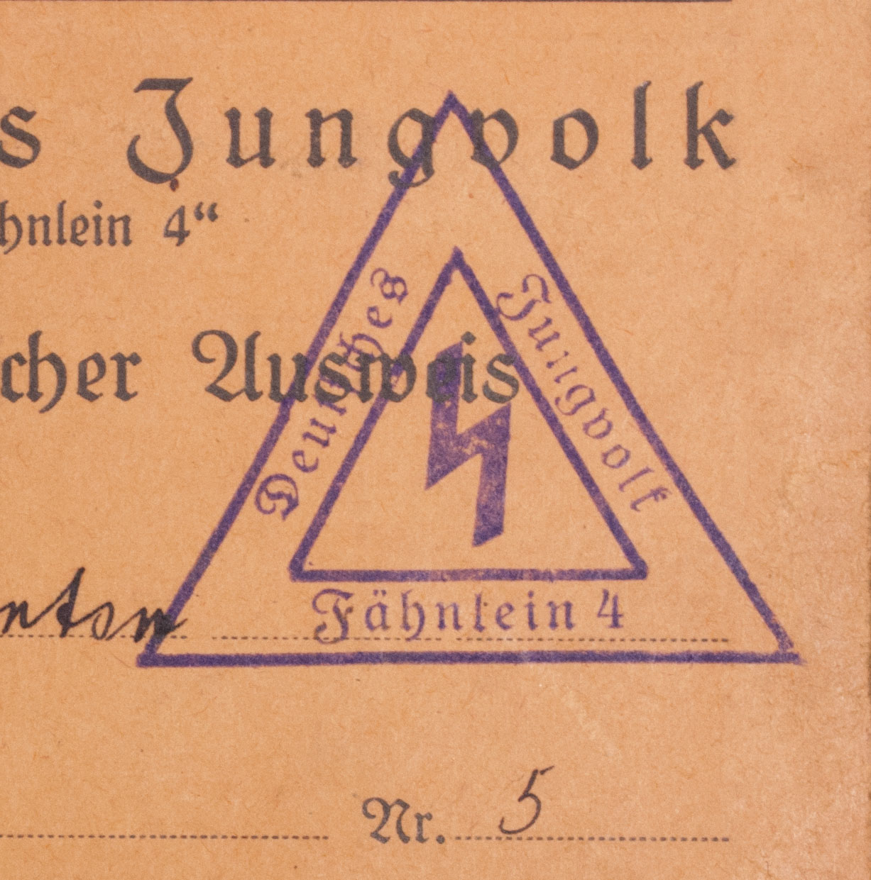 (Hitlerjugend (HJ) early Deutsches Jungvolk Fahnlein 4 Provisorischer Ausweis - rare