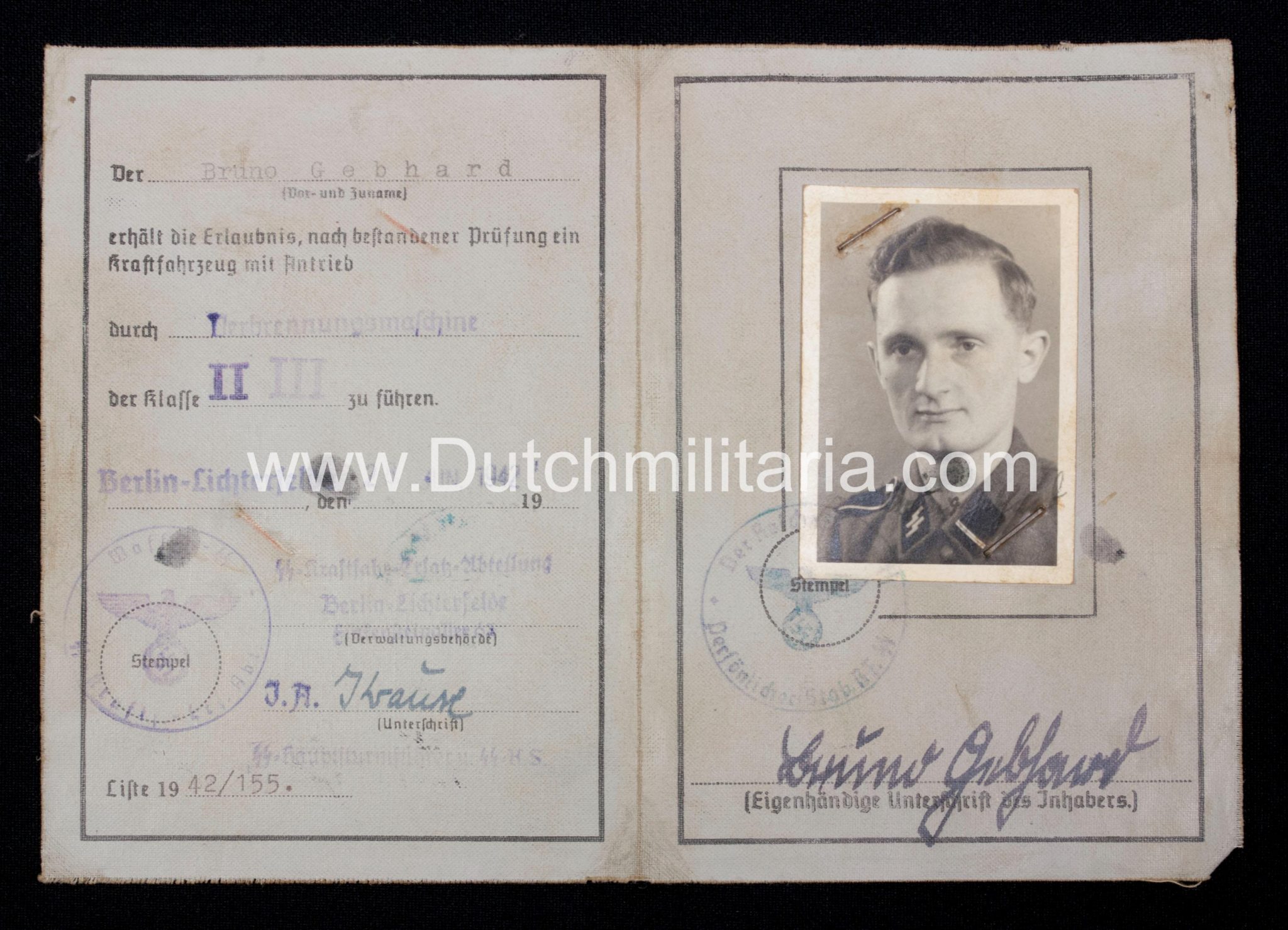 SS Führerschein Persönlicher Stab RF-SS Heinrich Himmler - rare