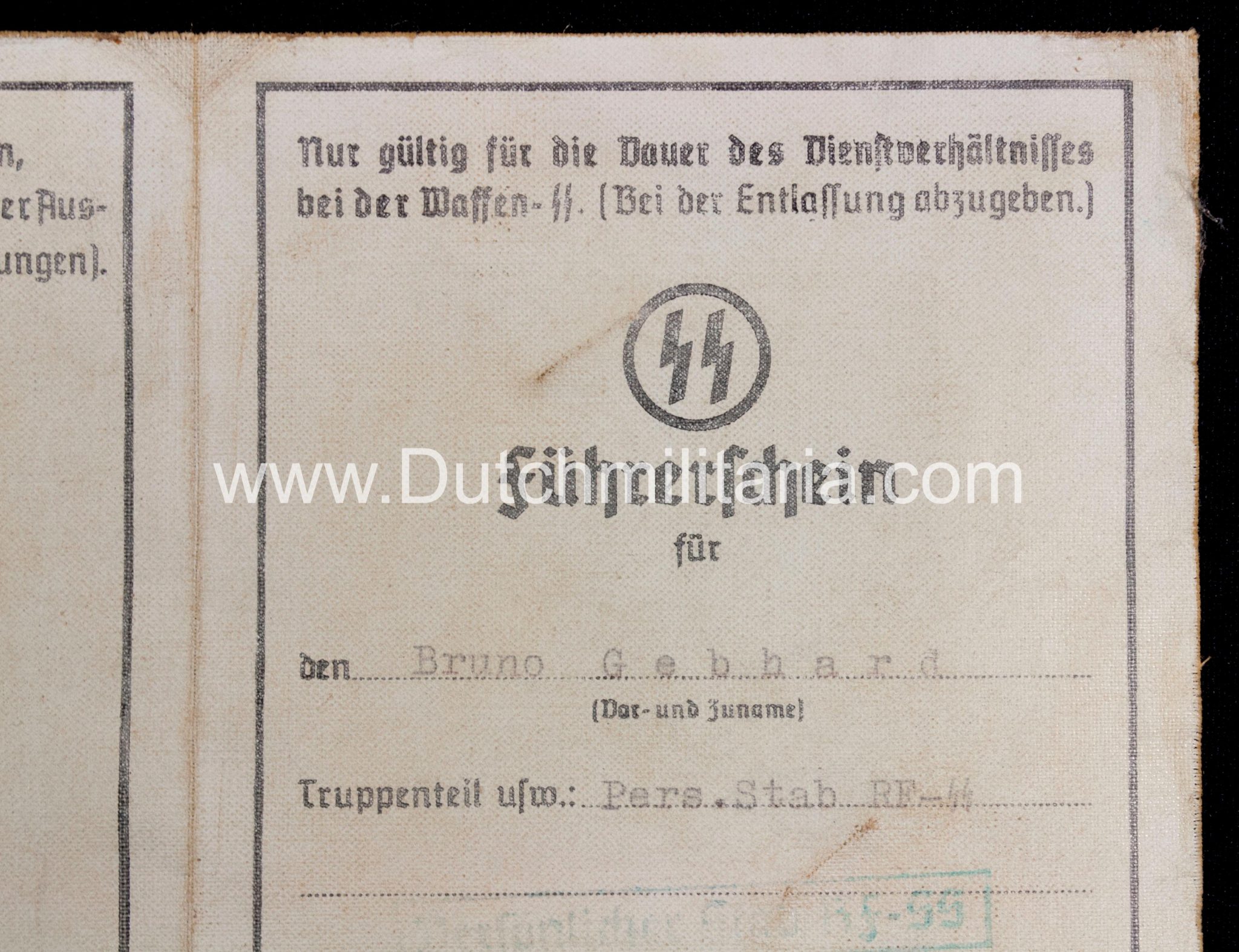 SS Führerschein Persönlicher Stab RF-SS Heinrich Himmler - rare