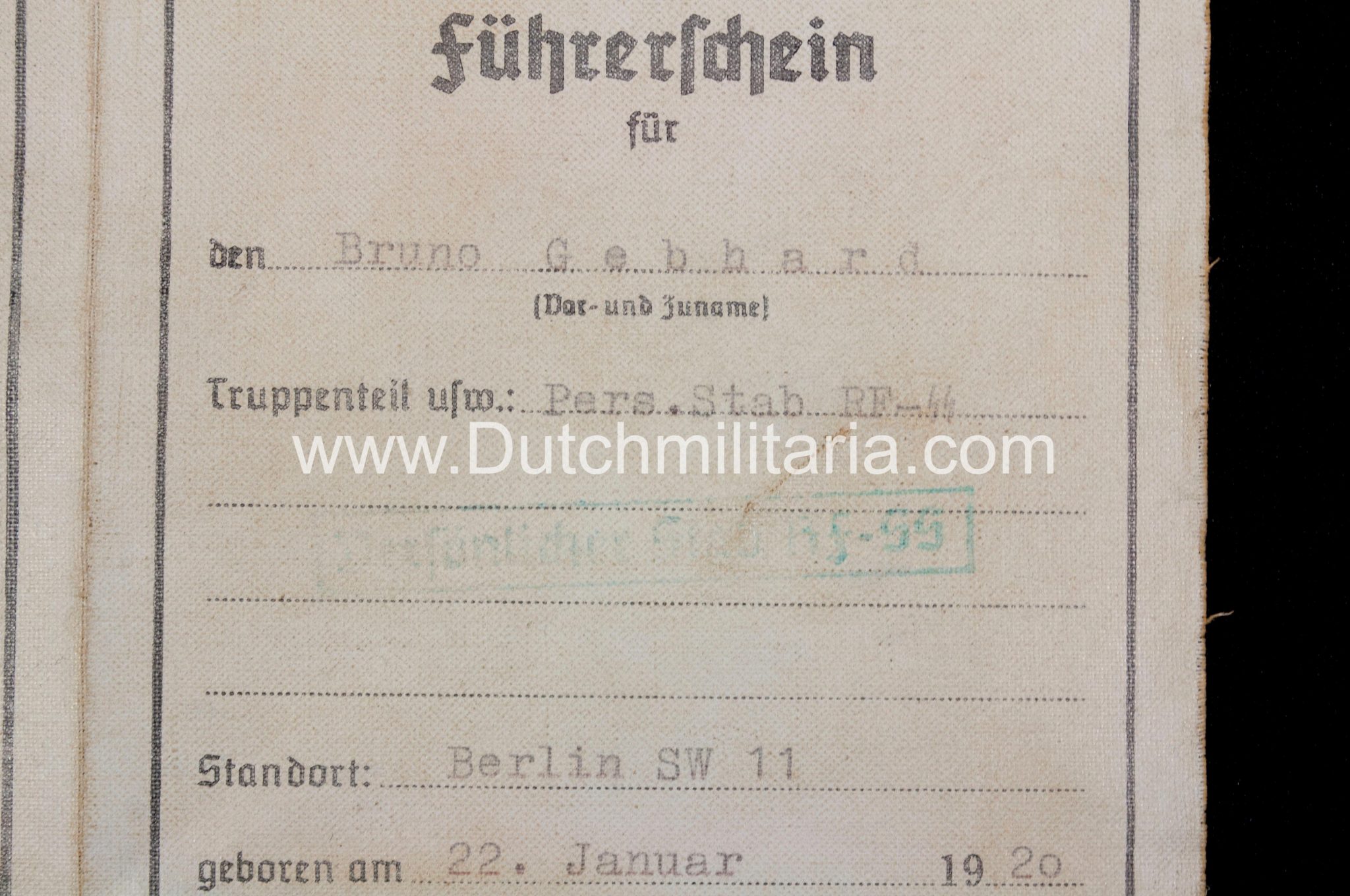SS Führerschein Persönlicher Stab RF-SS Heinrich Himmler - rare