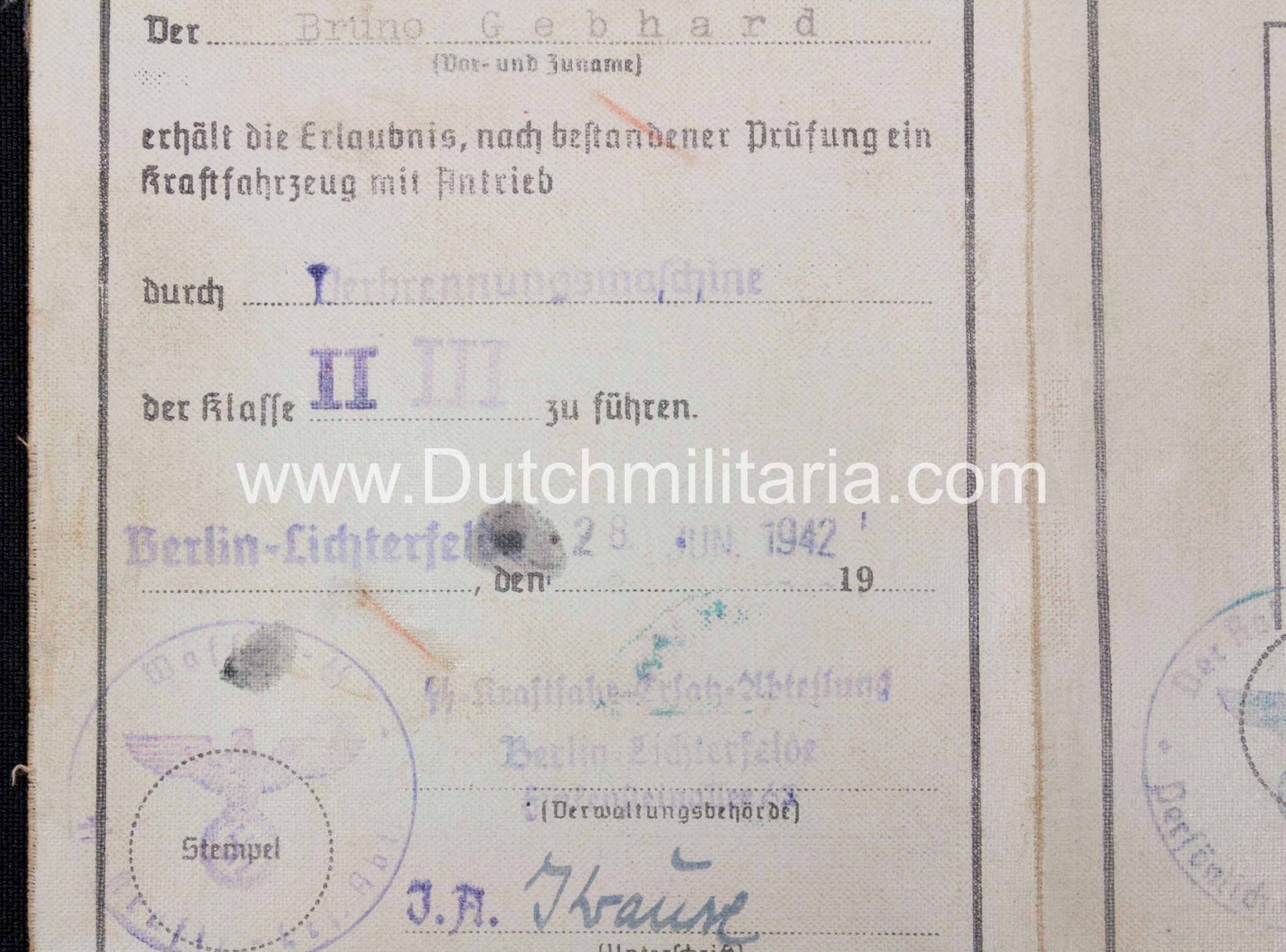 SS Führerschein Persönlicher Stab RF-SS Heinrich Himmler - rare