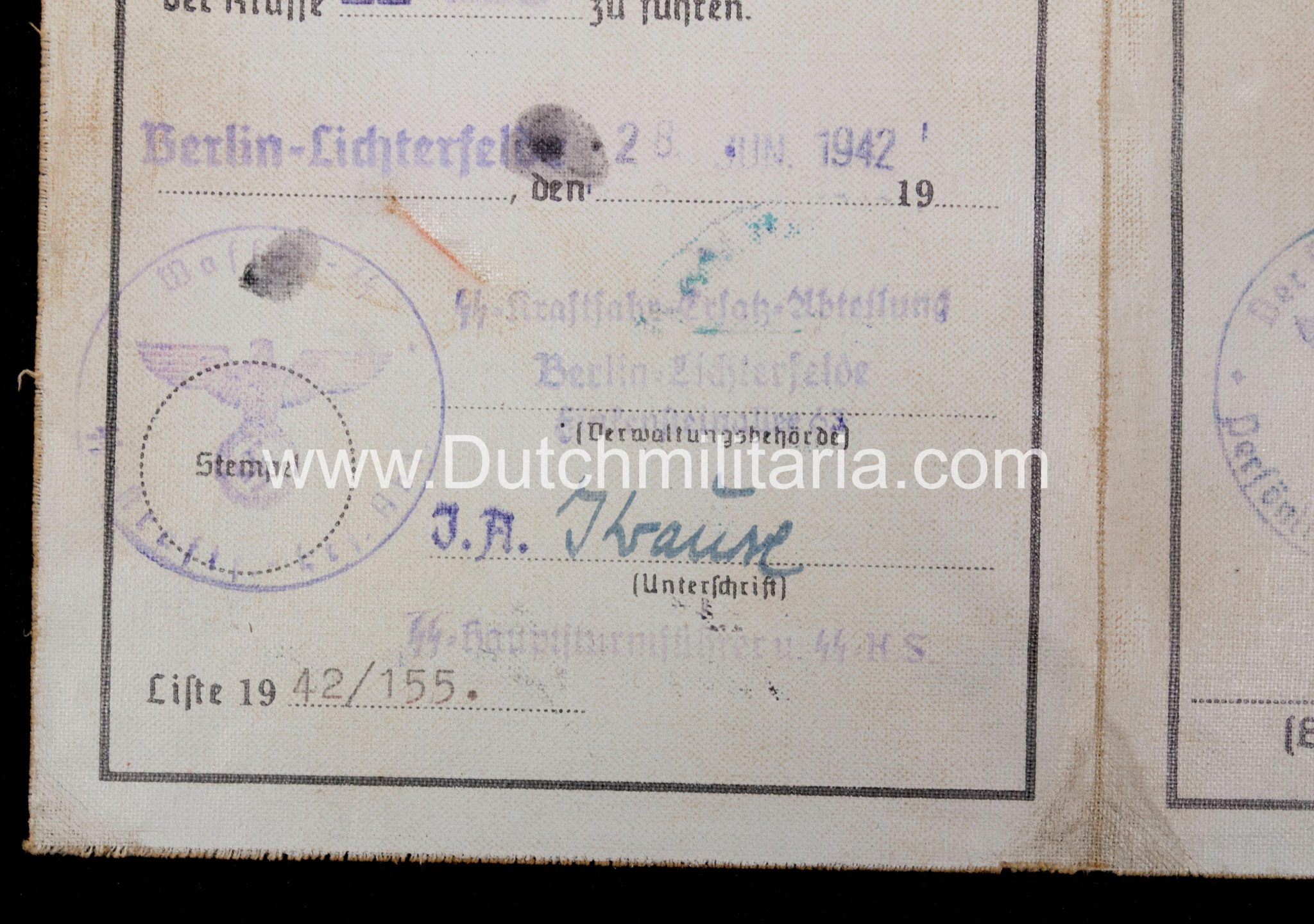 SS Führerschein Persönlicher Stab RF-SS Heinrich Himmler - rare