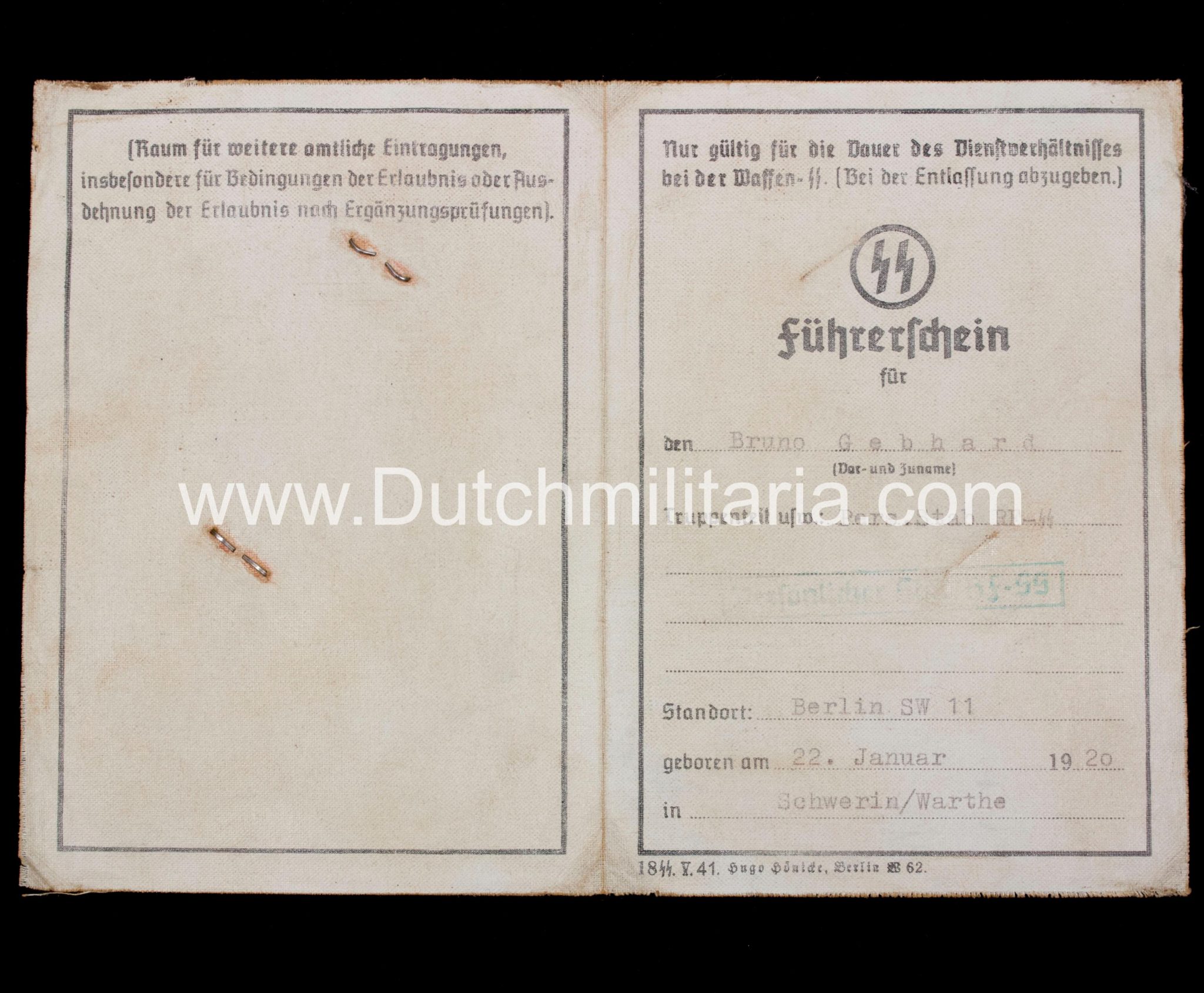 SS Führerschein Persönlicher Stab RF-SS Heinrich Himmler – rare (9) SS Führerschein Persönlicher Stab RF-SS Heinrich Himmler - rare