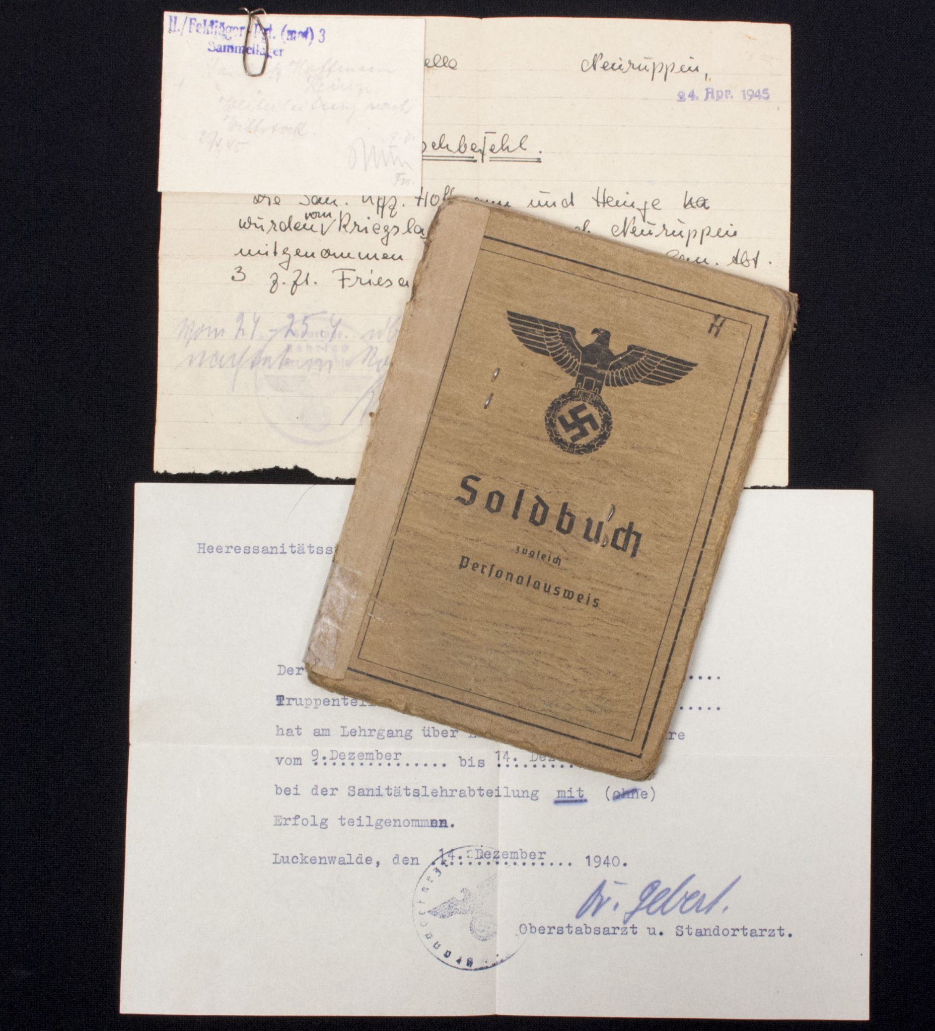 Soldbuch Sanitäts Unteroffizier 5San. Ers. Abt.3-183-A Güben (1) Soldbuch Sanitäts Unteroffizier 5San. Ers. Abt.3-183-A Güben