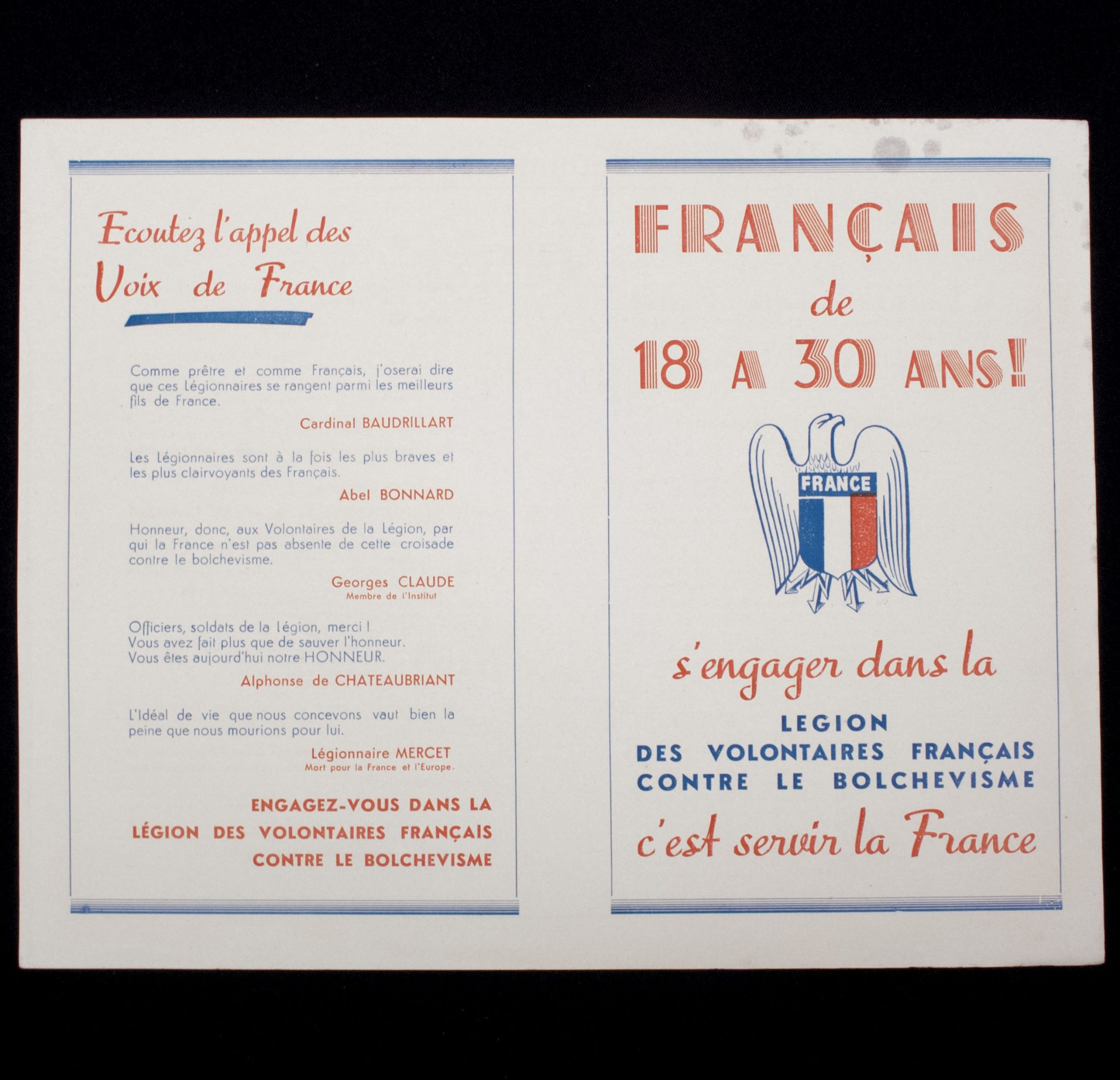 (WWII France Legion des Voluntaires Francais) Francais de 18 a 30 And! S'engager das la Legion des Volontaires Francais contre le Bolchevisme - VERY RARE