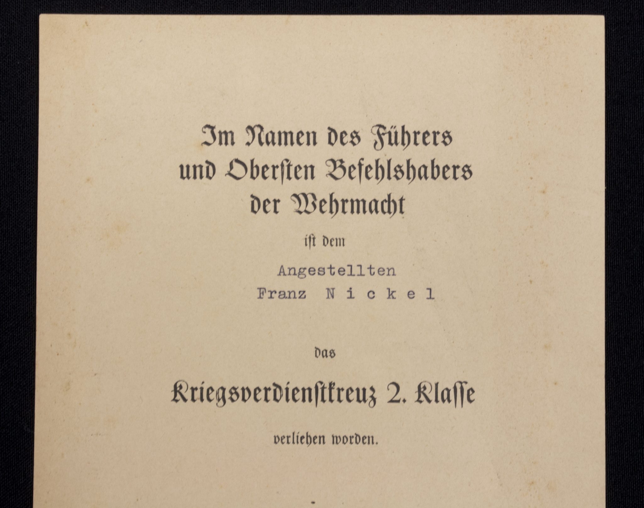 (Citation) Kriegsverdienstkreuz 2. Klasse 1944 (2)