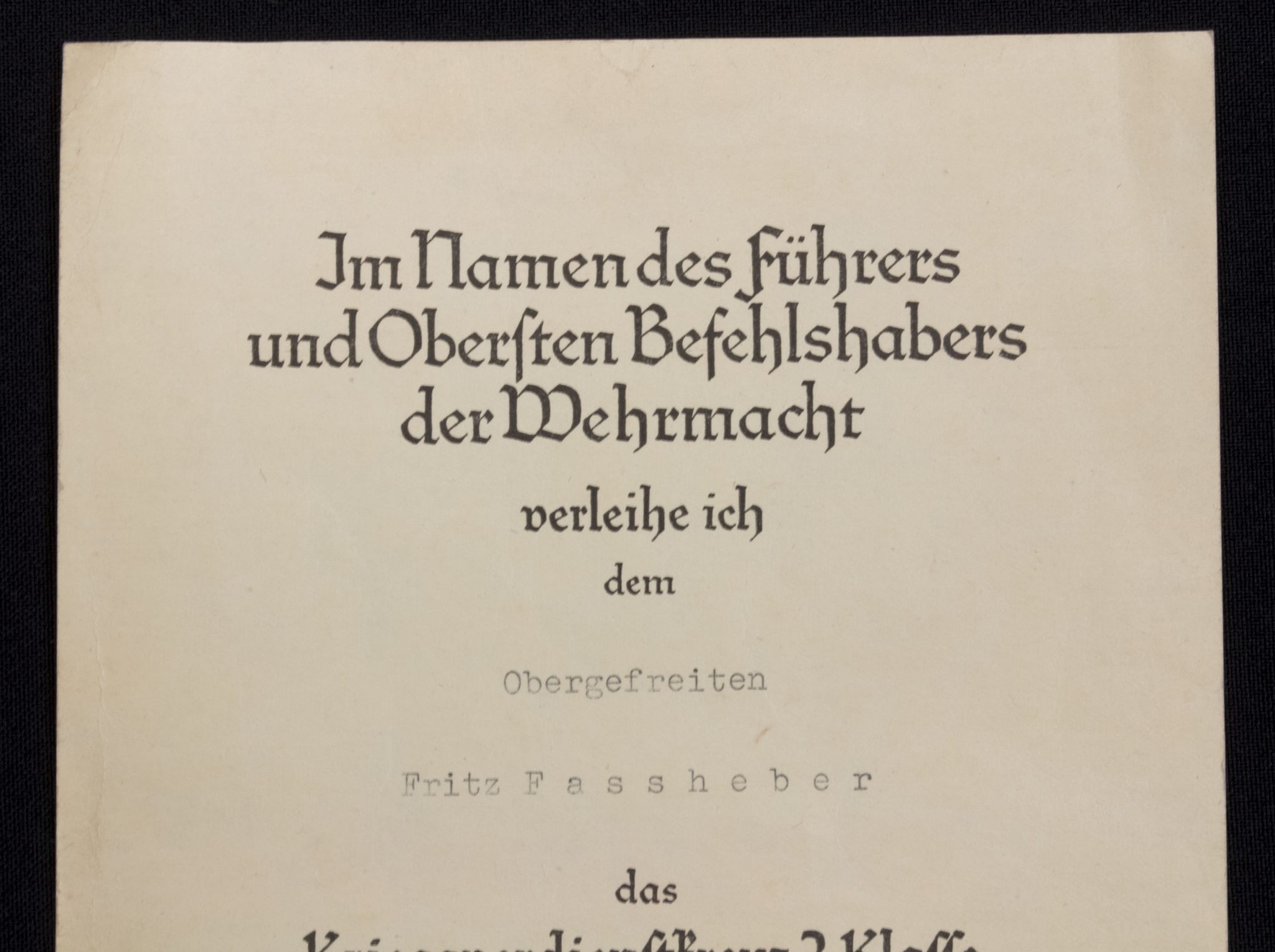 (Citation) Kriegsverdienstkreuz 2. Klasse mit Schwertern I.Fl.-H.-QU (Generalfeldmarschall Sperrle) (2) (Citation) Kriegsverdienstkreuz 2. Klasse mit Schwertern I.Fl.-H.-QU (Generalfeldmarschall Sperrle)