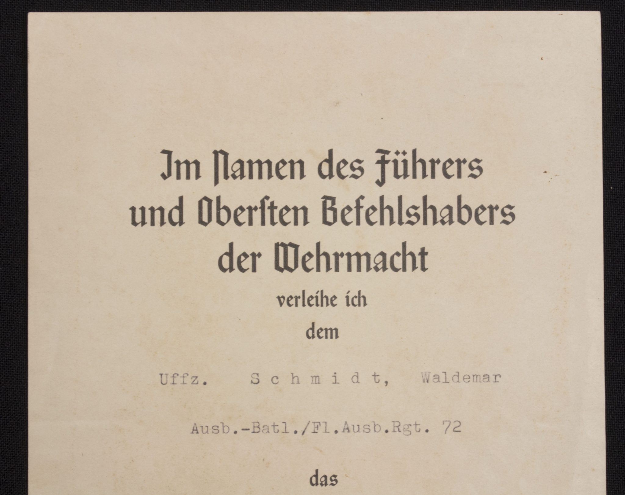 (Citation) Kriegsverdienstkreuz 2. Klasse mit Schwertern urkunde Ausb.-Batl.Fl.Ausb.Rgt.72 (2) (Citation) Kriegsverdienstkreuz 2. Klasse mit Schwertern urkunde Ausb.-Batl.Fl.Ausb.Rgt.72
