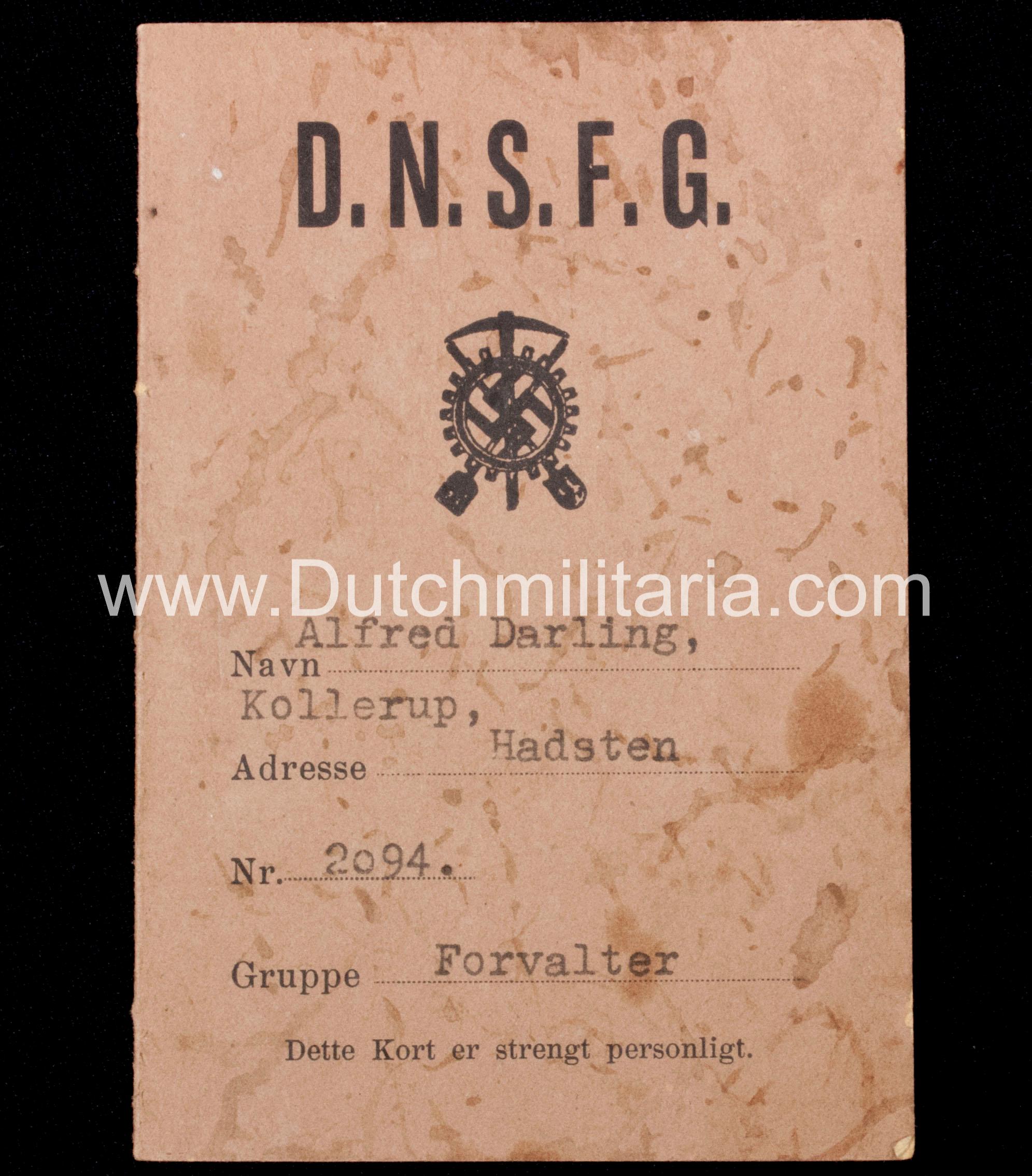 (Denmark) Danmarks National-Socialistiske Faggrupper (D.N.S.F.G.) memberpass - extremely rare