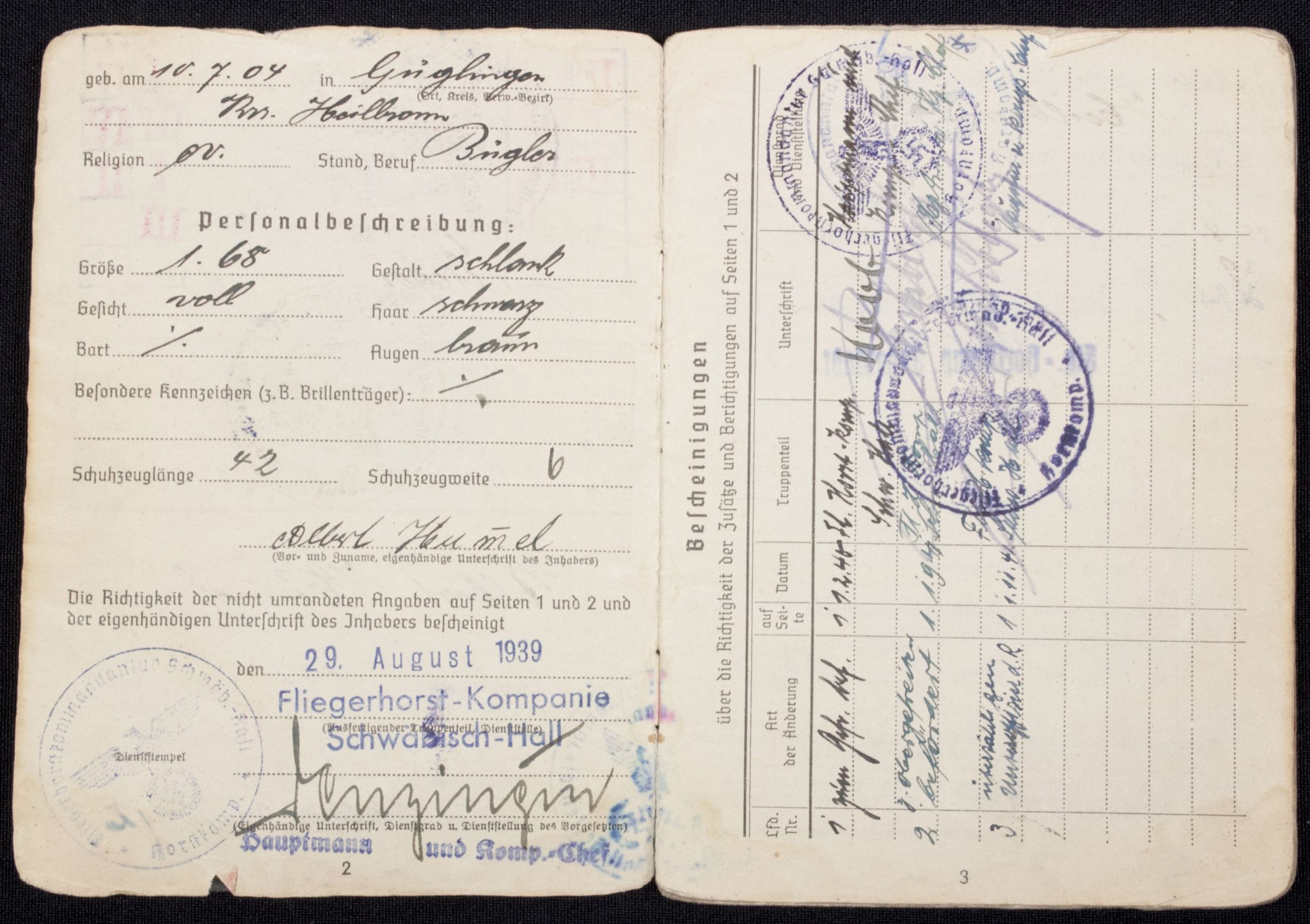 Luftwaffe (LW) Soldbuch Fliegerhorst Kompanie Schwabisch-Hall, later Flg.-Horstkompanie Ingolstadt - Image 6