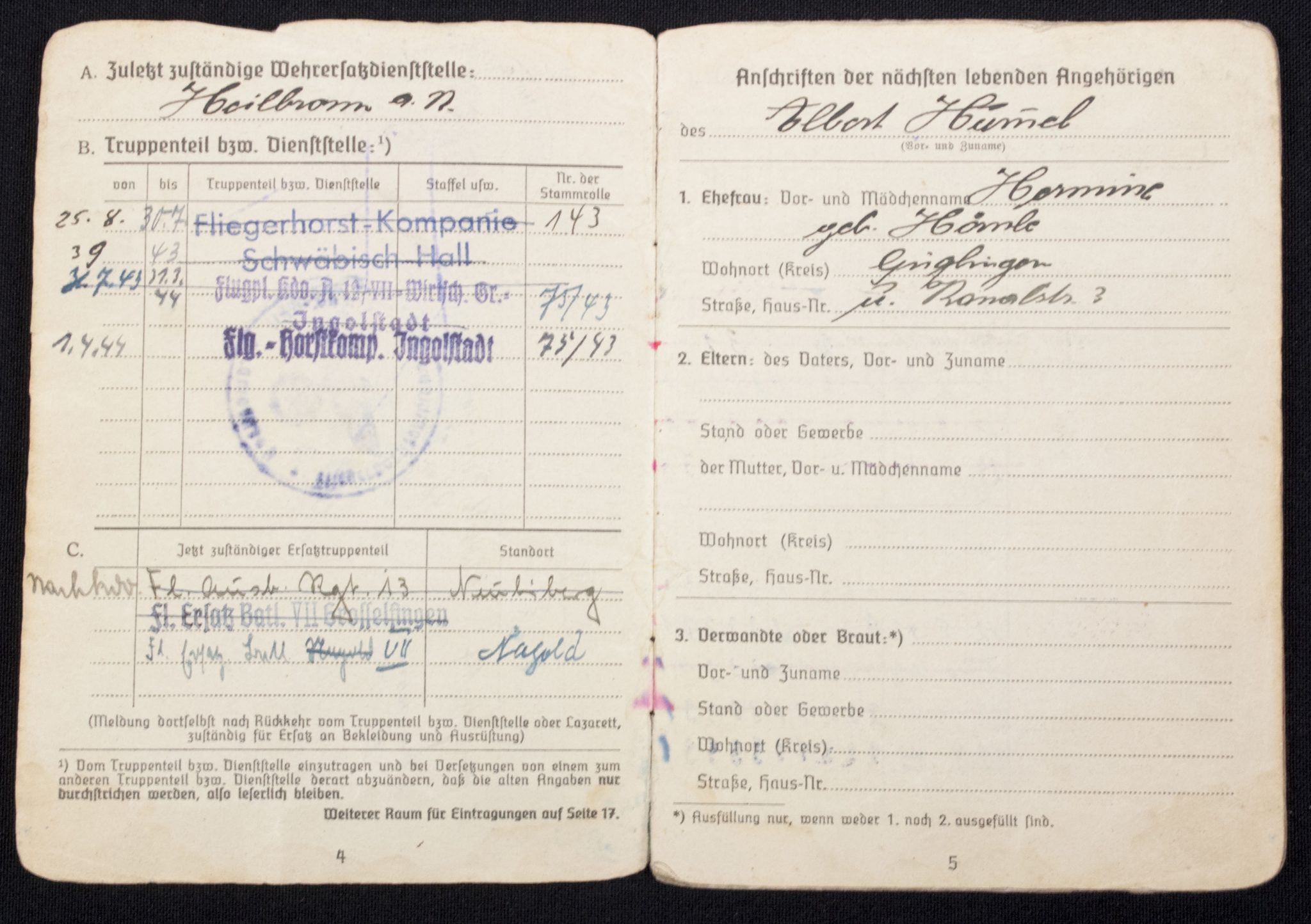 Luftwaffe (LW) Soldbuch Fliegerhorst Kompanie Schwabisch-Hall, later Flg.-Horstkompanie Ingolstadt - Image 7
