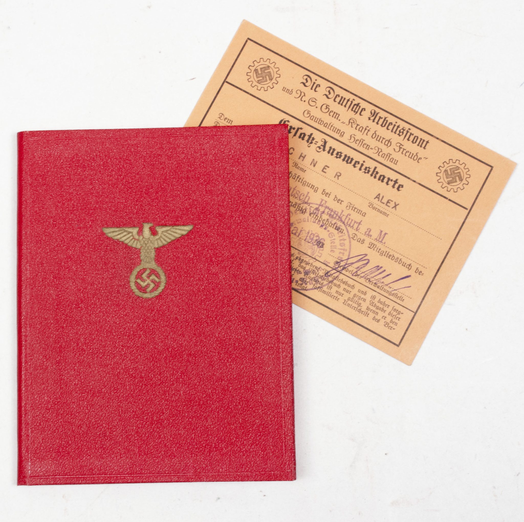 NSDAP Mitgliedsbuch + Deutsche Arbeitsfront Ersatz-Ausweiskarte