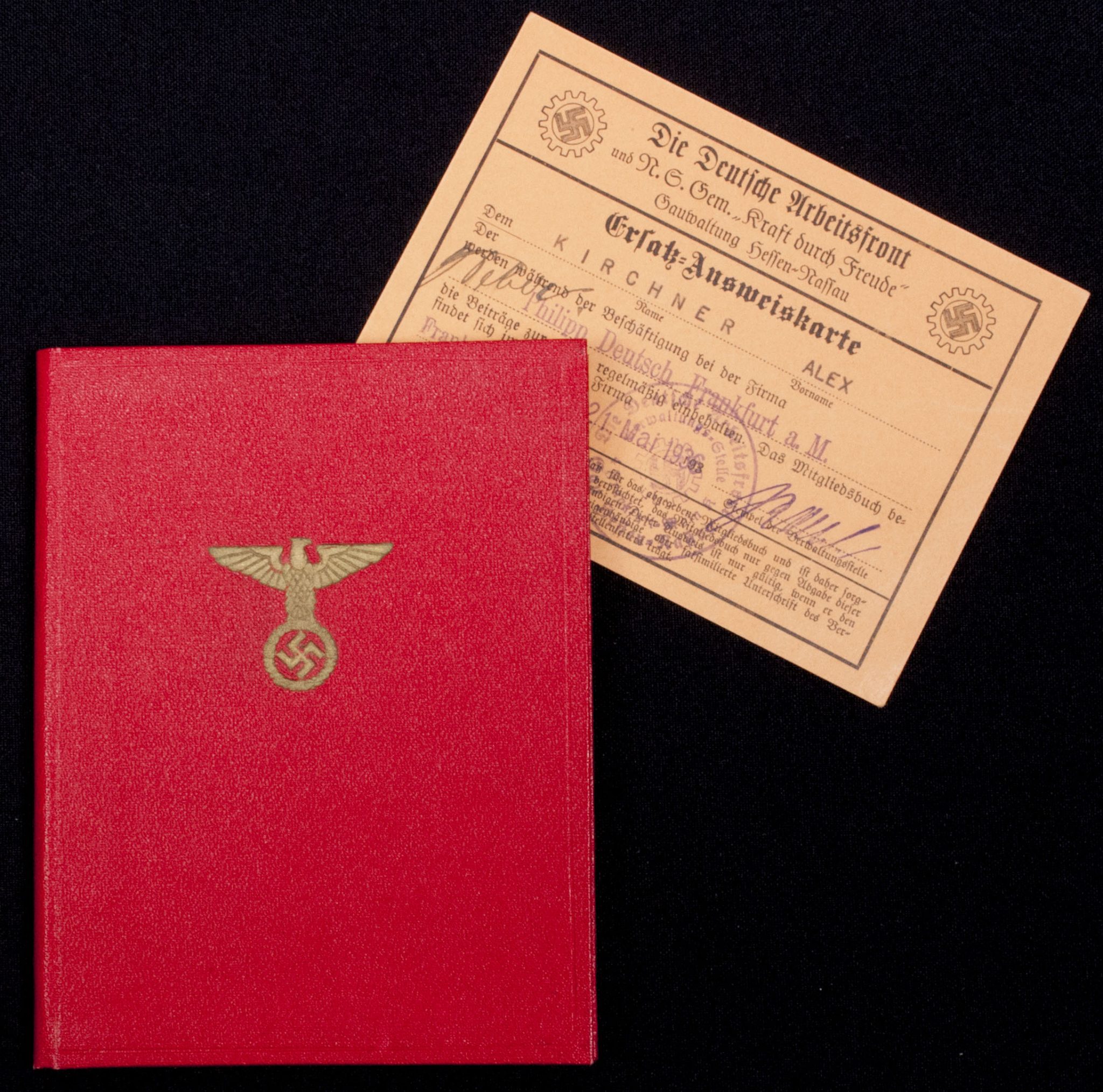 NSDAP Mitgliedsbuch + Deutsche Arbeitsfront Ersatz-Ausweiskarte
