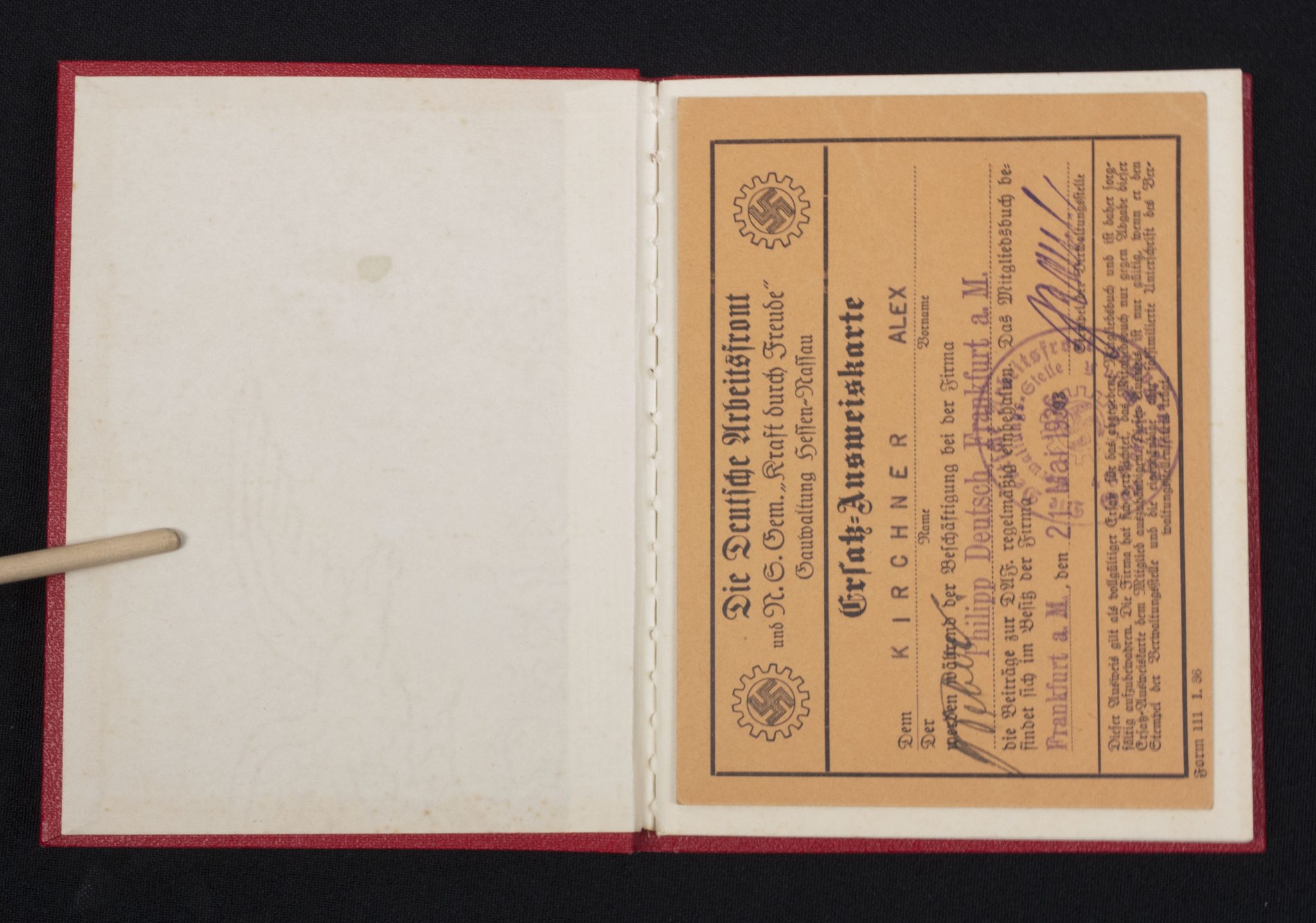 NSDAP Mitgliedsbuch + Deutsche Arbeitsfront Ersatz-Ausweiskarte