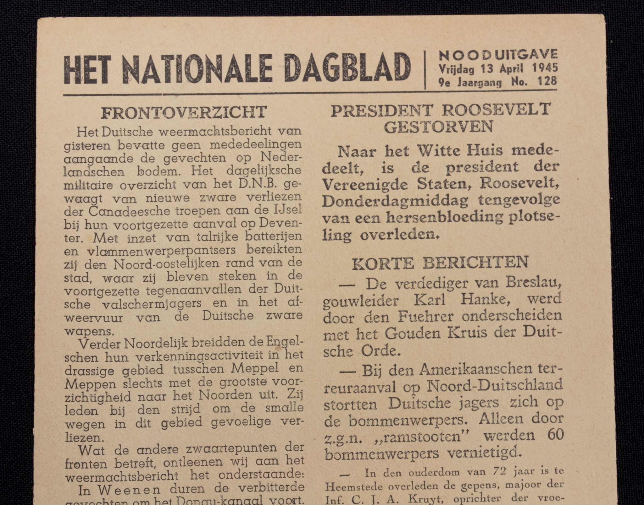 (Newspaper) Het Nationale Dagblad NOODUITGAVE 13 apil 1945 (2)