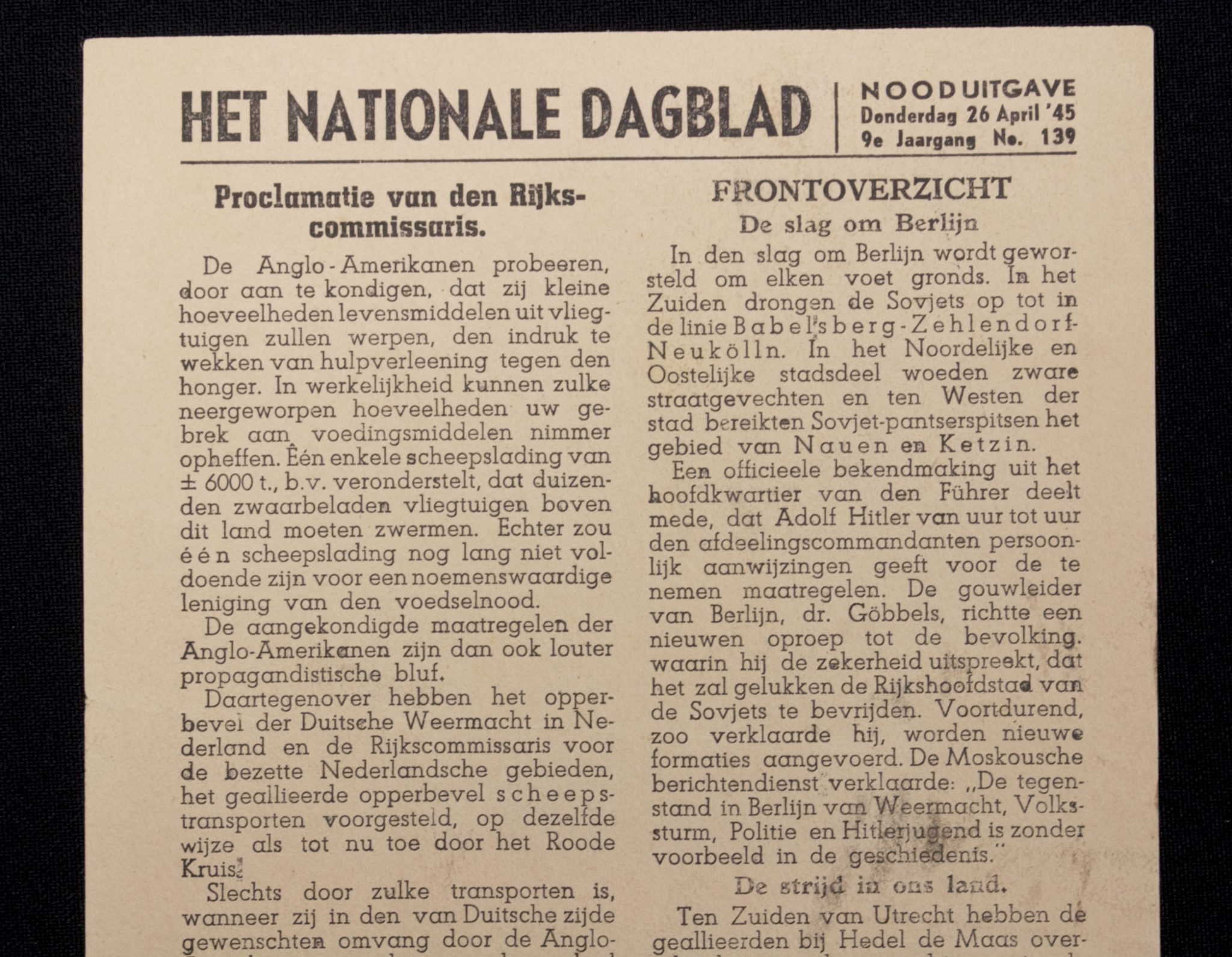 (Newspaper) Het Nationale Dagblad NOODUITGAVE 26 apil 1945 (2)