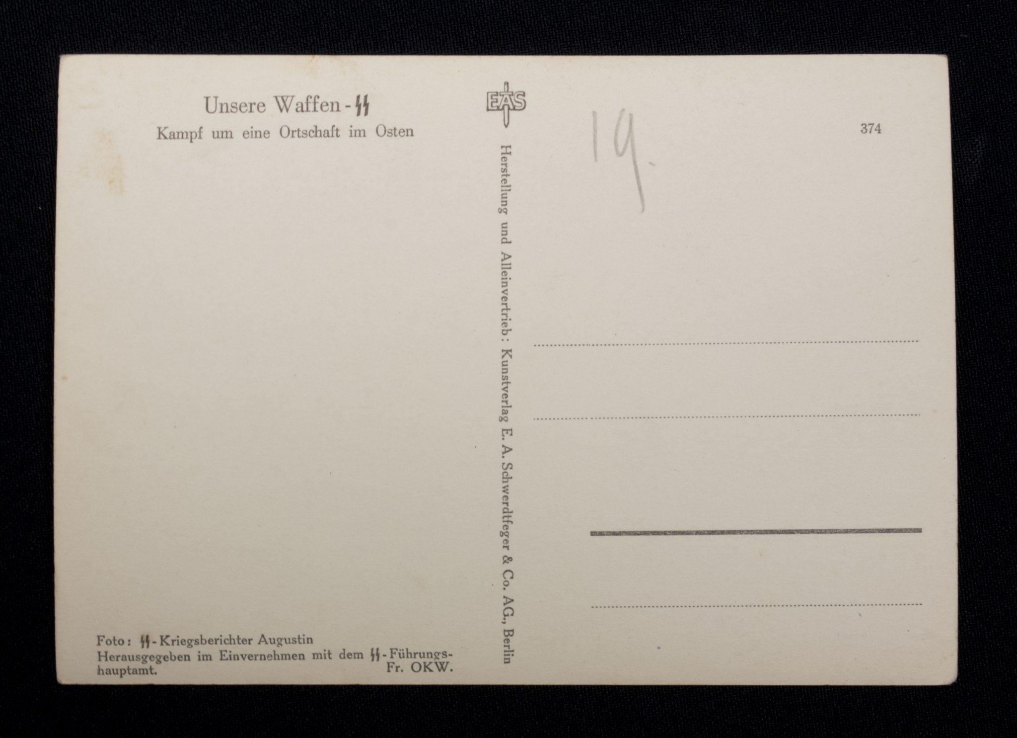 (Postcard) – Unsere Waffen-SS Kampf um eine Ortschaft im Osten (3) (Postcard) - Unsere Waffen-SS Kampf um eine Ortschaft im Osten