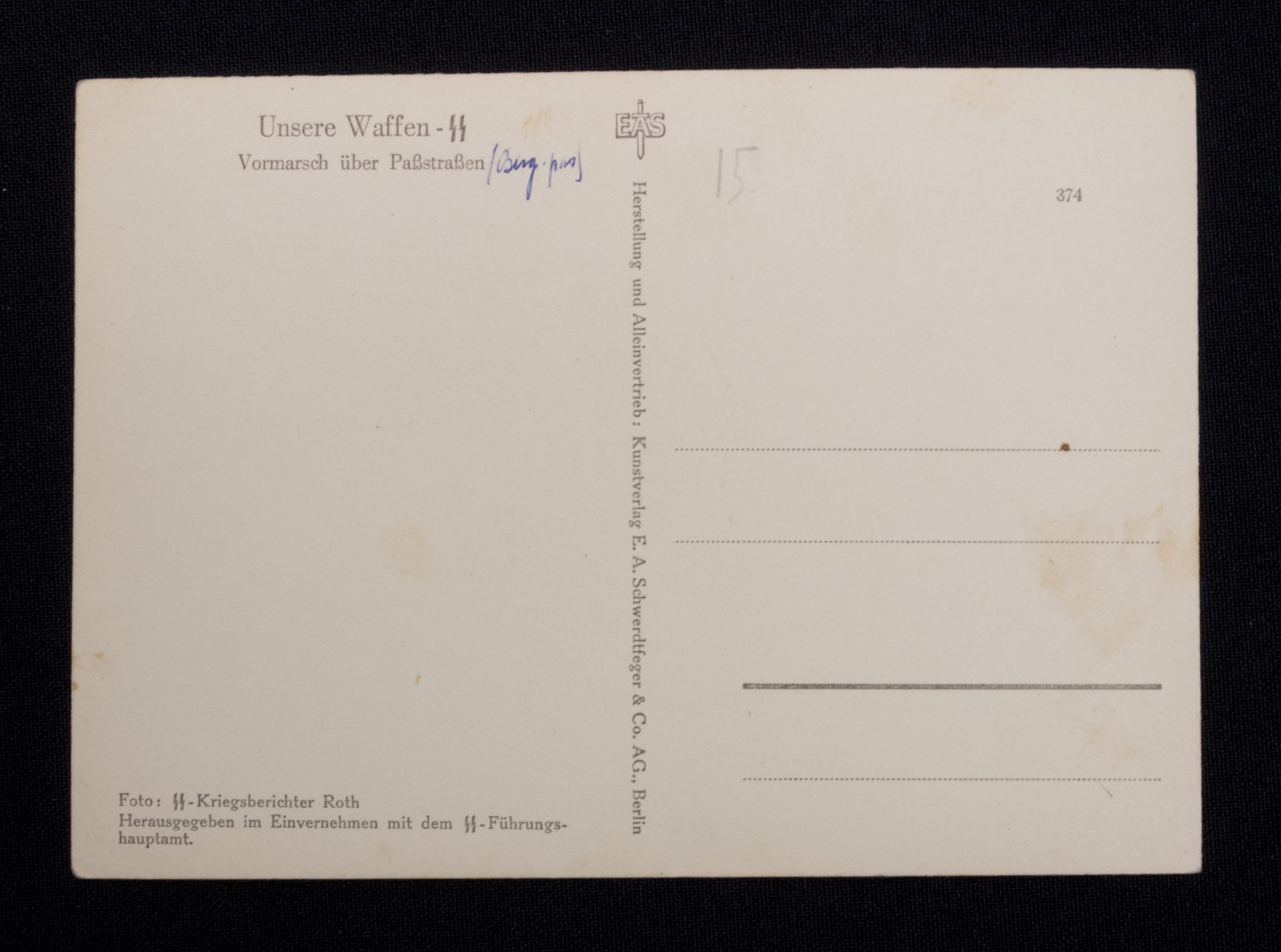 (Postcard) – Unsere Waffen-SS Vormarsch über Passstrassen (3) (Postcard) - Unsere Waffen-SS Vormarsch über Passstrassen