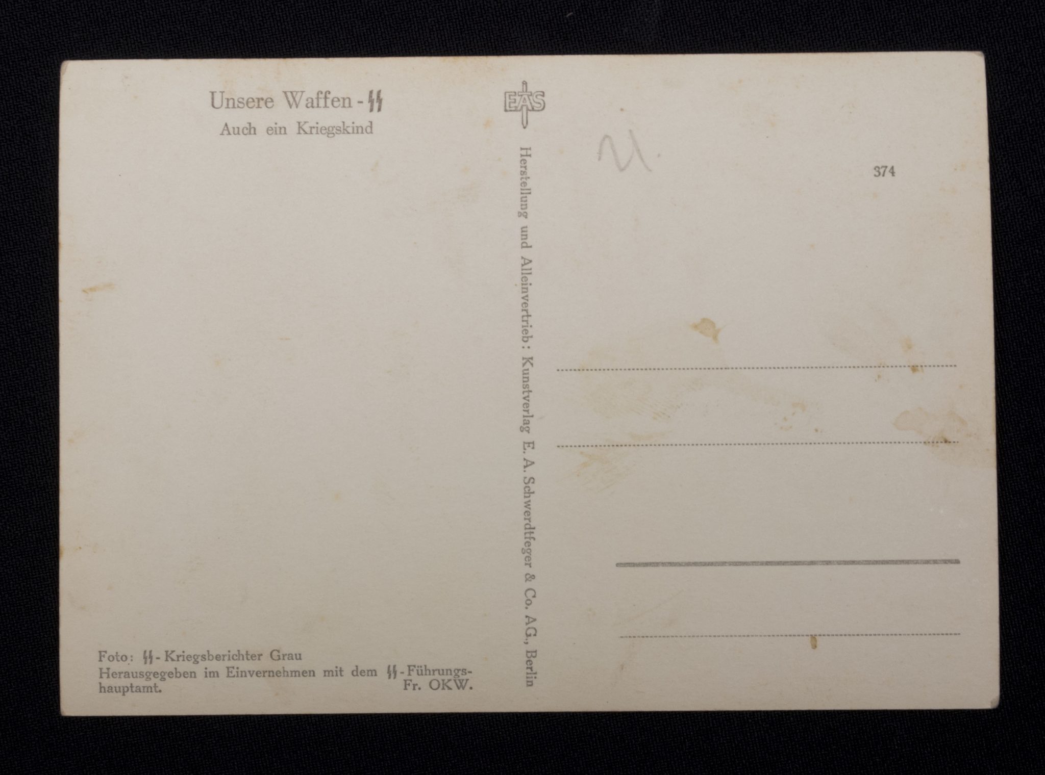 (Postcard) Waffen-SS Auch ein Kriegskind (2) (Postcard) Waffen-SS Auch ein Kriegskind