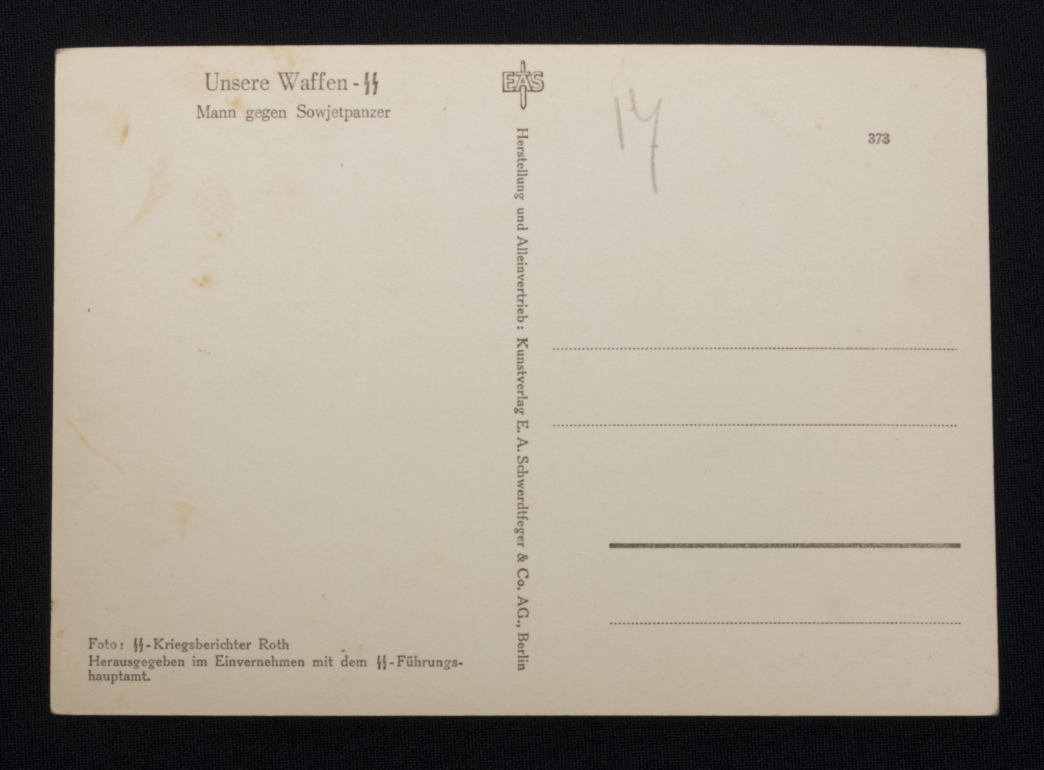 (Postcard) Waffen-SS Mann gegen Sowjetpanzer (1) (Postcard) Waffen-SS Mann gegen Sowjetpanzer