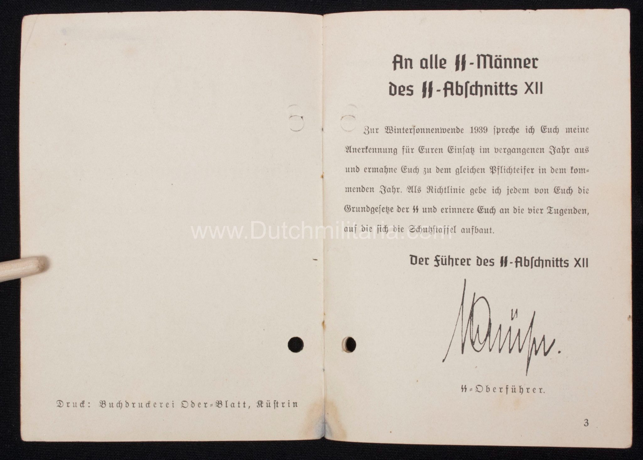 (Brochure) SS - Die Grundgesetze der SS Die Tugenden des SS-Mannes - SS-Abschnitt XII (1939) - Extremely rare (Unique)