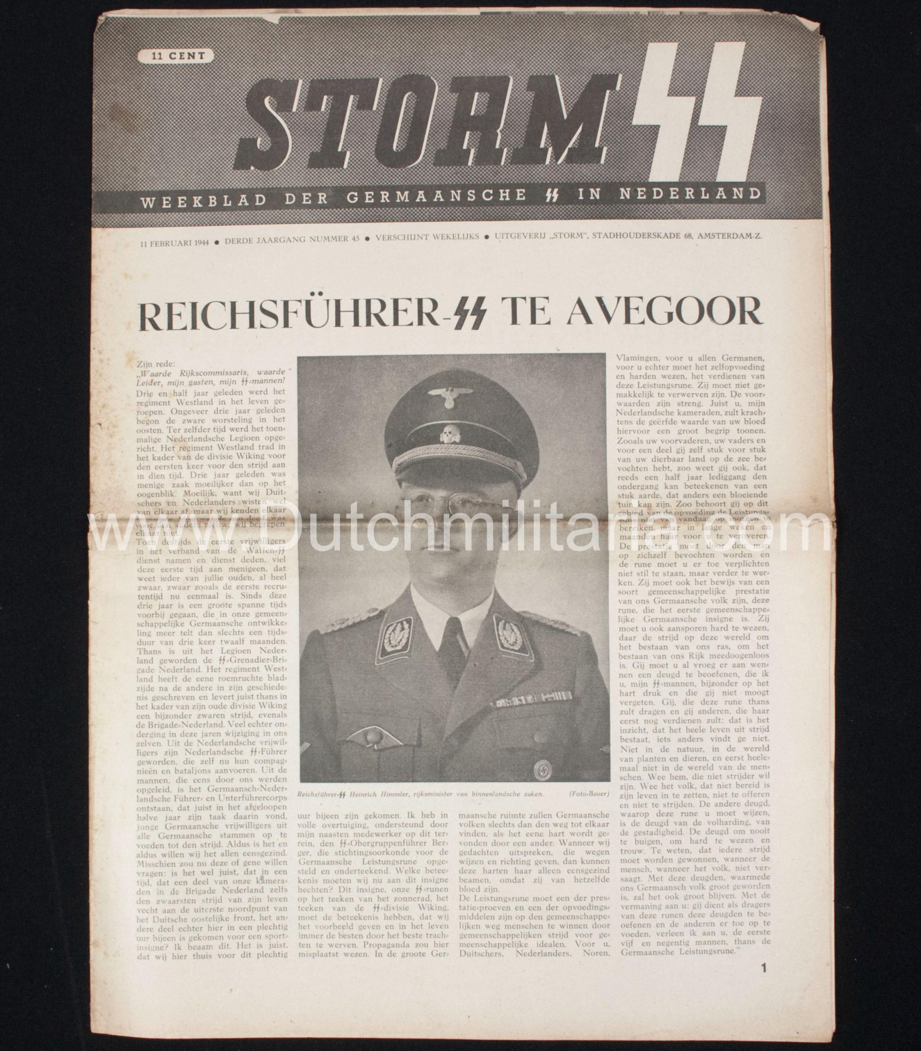 (Newspaper) Storm SS 11 February 1944 – Leistungsrune Himmler in Avegoor edition – Extremely rare (2)