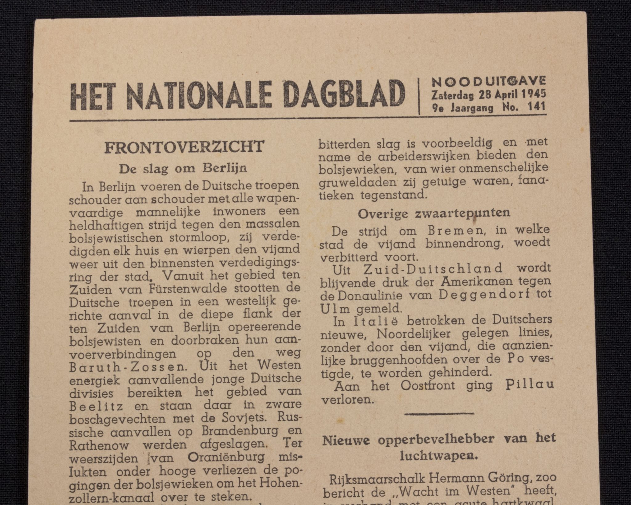 (NewspaperNSB) Het Nationale Dagblad – NOODUITGAVE – 9e Jaargang No. 141 – 28 April 1945 (1) (NewspaperNSB) Het Nationale Dagblad - NOODUITGAVE - 9e Jaargang No. 141 - 28 April 1945