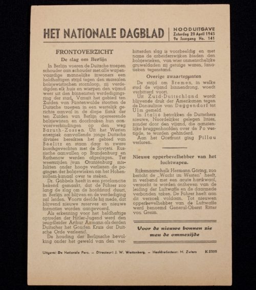 (NewspaperNSB) Het Nationale Dagblad - NOODUITGAVE - 9e Jaargang No. 141 - 28 April 1945