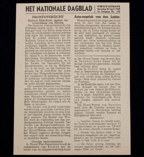(NewspaperNSB) Het Nationale Dagblad - NOODUITGAVE - 9e Jaargang No. 142 - 20 April 1945