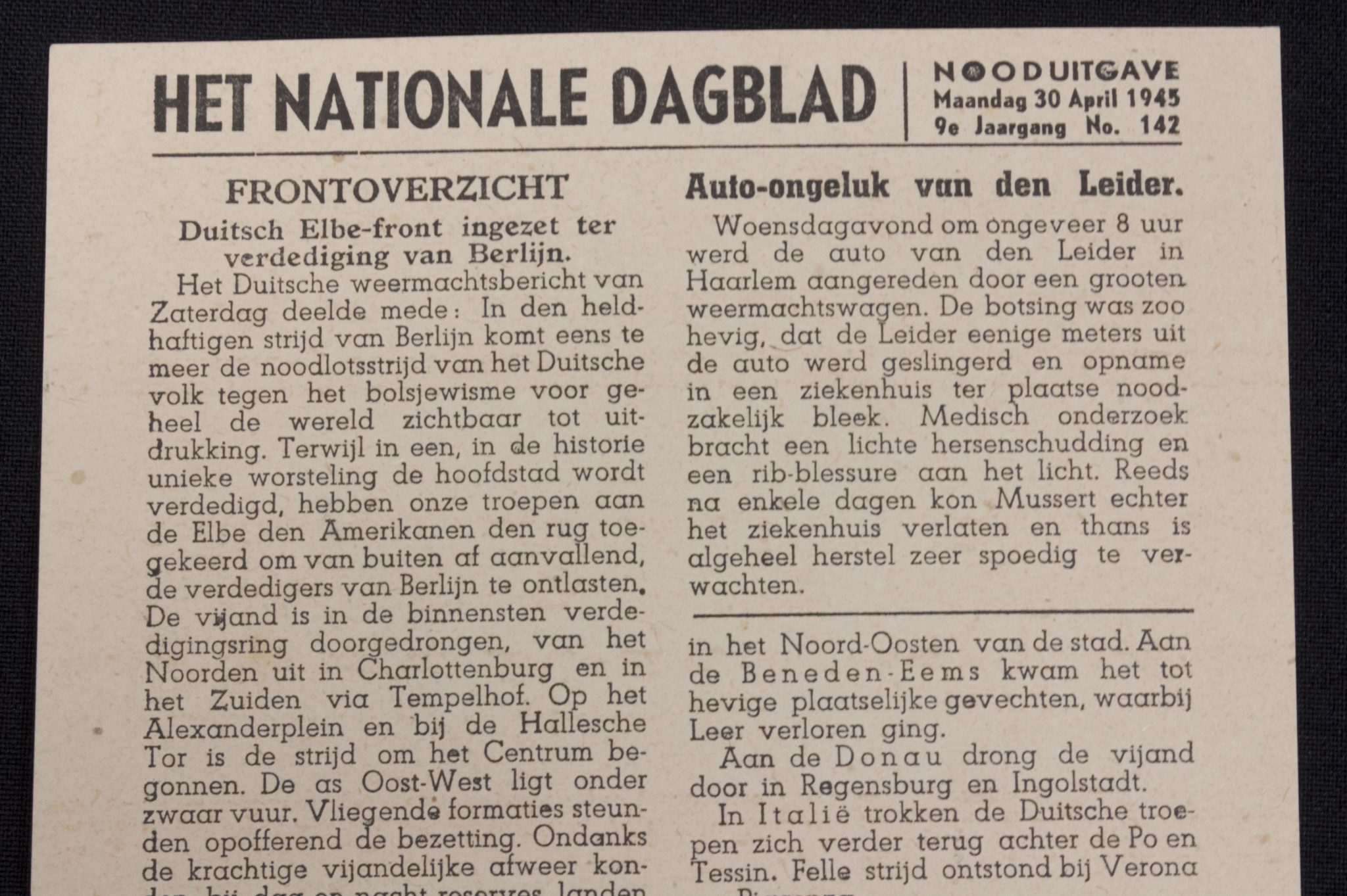 (NewspaperNSB) Het Nationale Dagblad – NOODUITGAVE – 9e Jaargang No. 142 – 20 April 1945 (2) (NewspaperNSB) Het Nationale Dagblad - NOODUITGAVE - 9e Jaargang No. 142 - 20 April 1945
